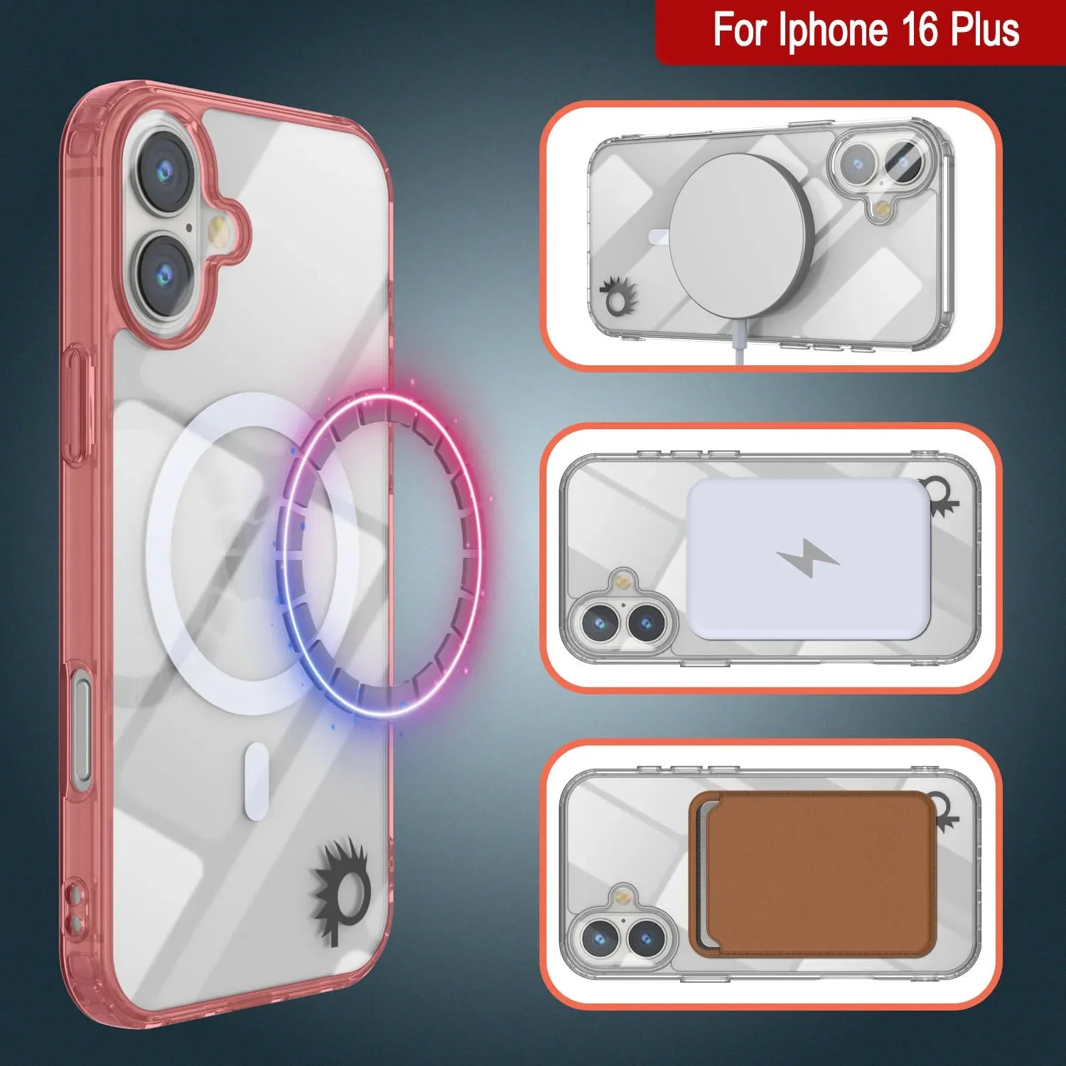 Punkcase iPhone 16 Plus Magnetic Wireless Charging Case [ClearMag Series][Red]