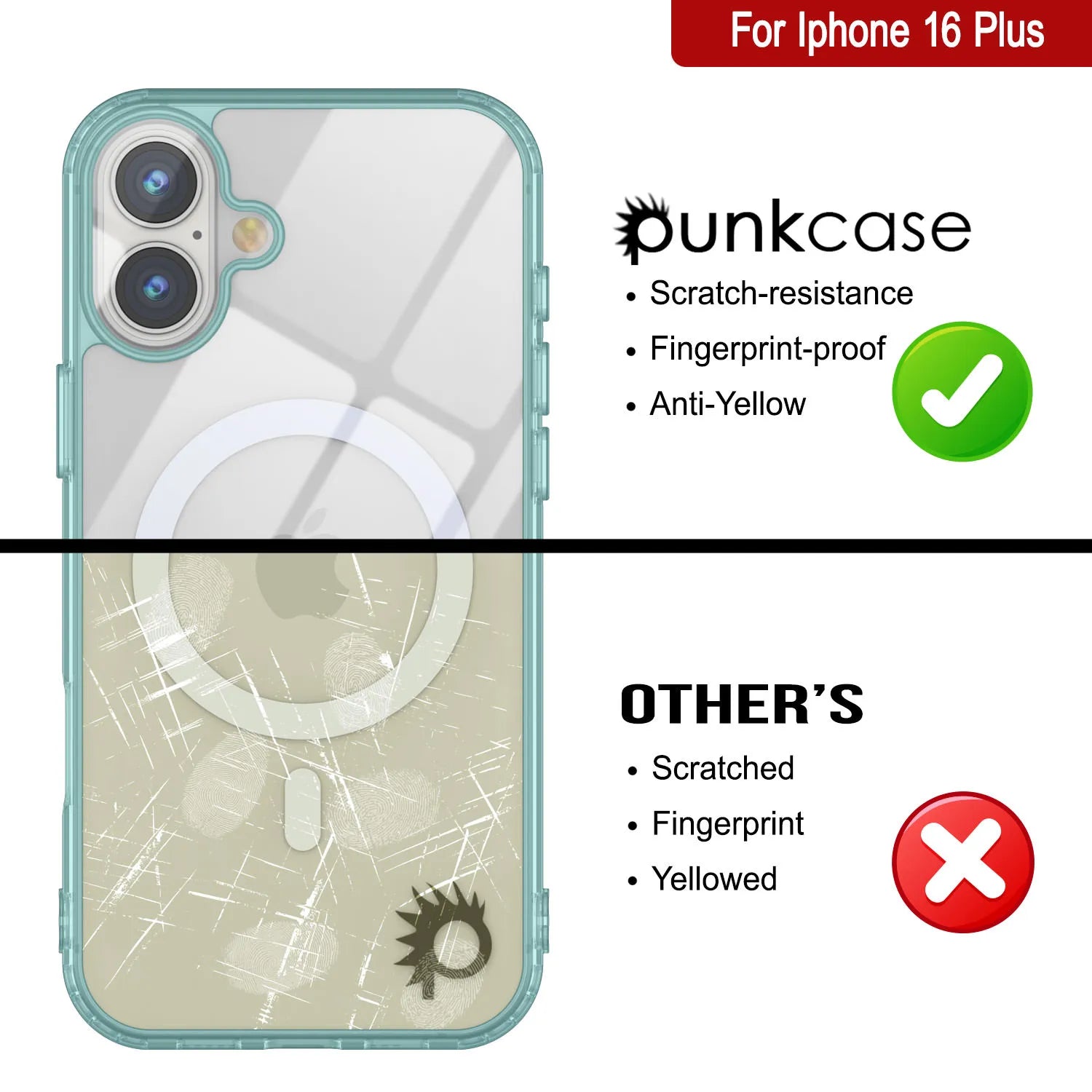 Punkcase iPhone 16 Plus Magnetic Wireless Charging Case [ClearMag Series][Teal]