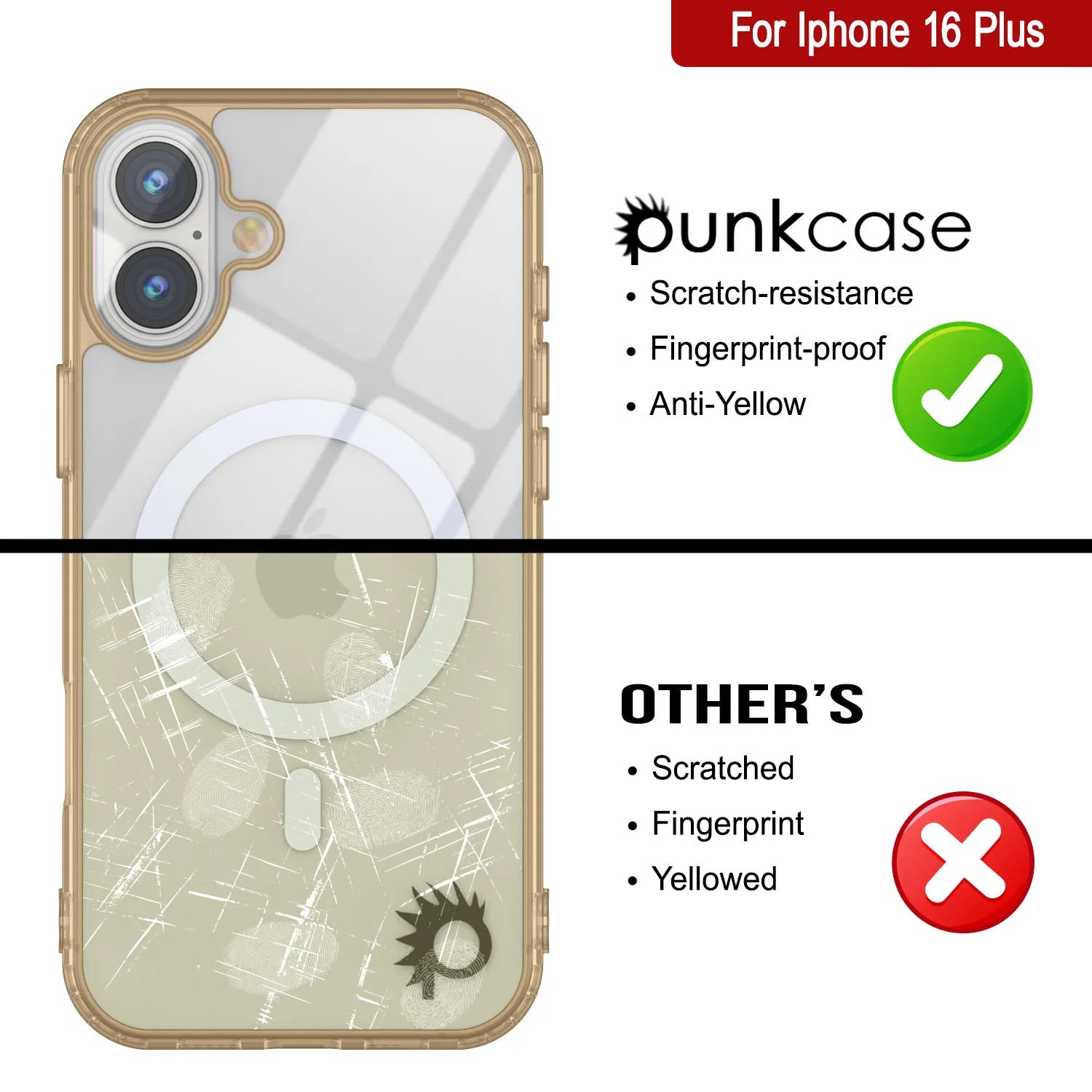 Punkcase iPhone 16 Plus Magnetic Wireless Charging Case [ClearMag Series][Gold]