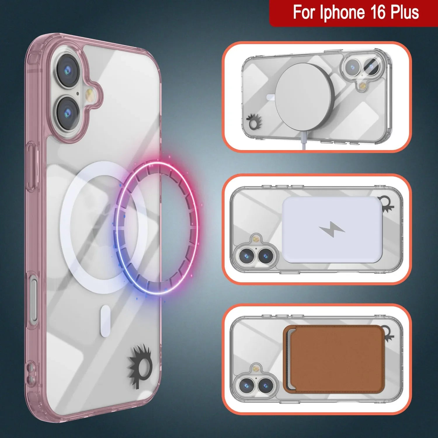 Punkcase iPhone 16 Plus Magnetic Wireless Charging Case [ClearMag Series][Rose]