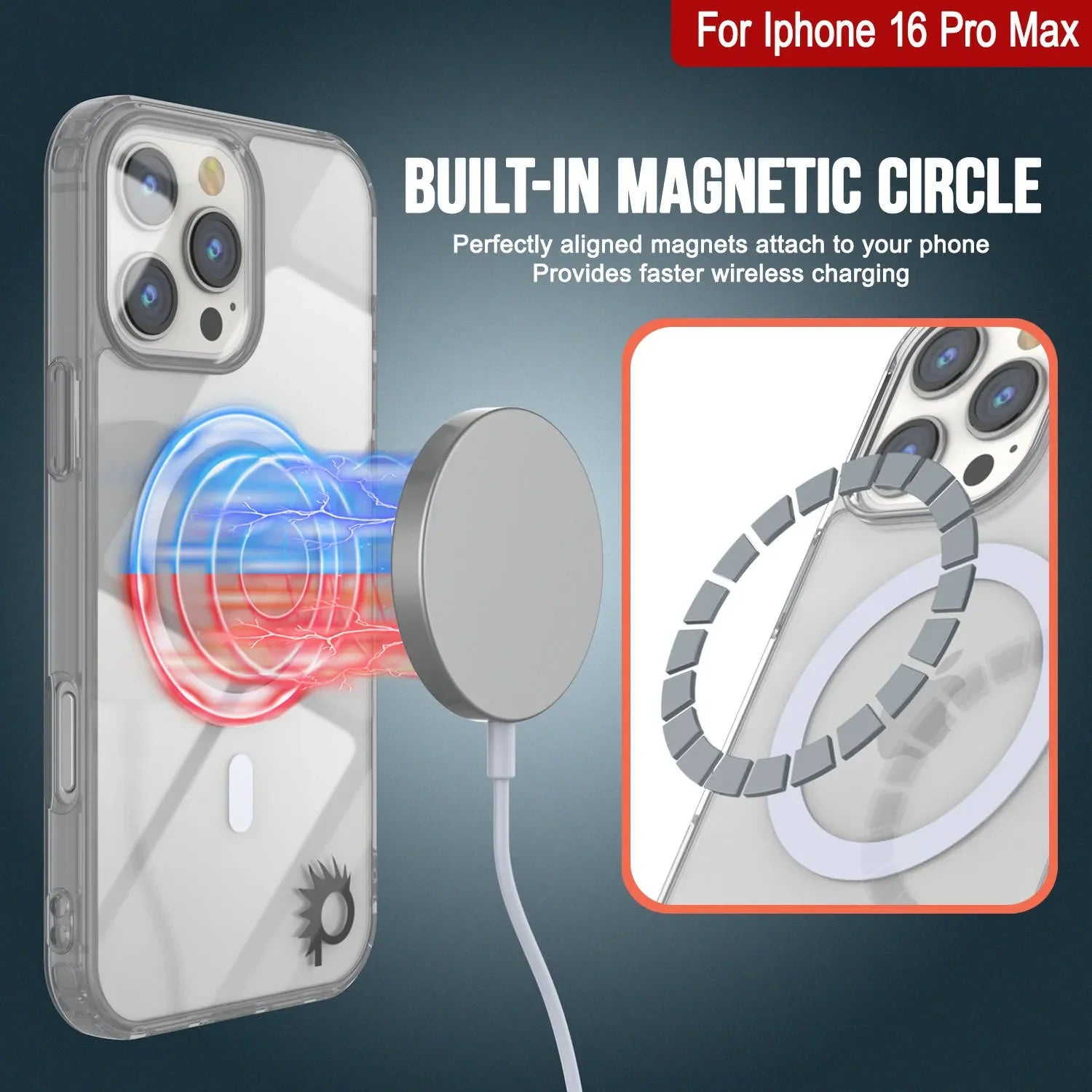 Punkcase iPhone 16 Pro Max Magnetic Wireless Charging Case [ClearMag Series][Silver]