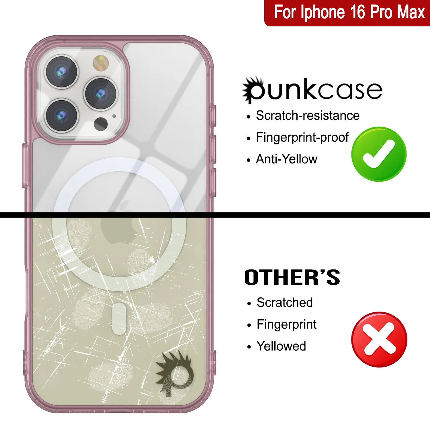 Punkcase iPhone 16 Pro Max Magnetic Wireless Charging Case [ClearMag Series][Rose]