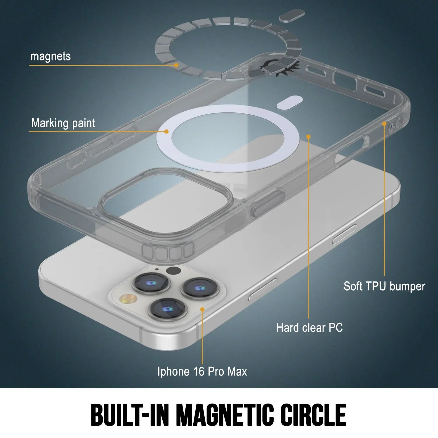 Punkcase iPhone 16 Pro Max Magnetic Wireless Charging Case [ClearMag Series][Silver]