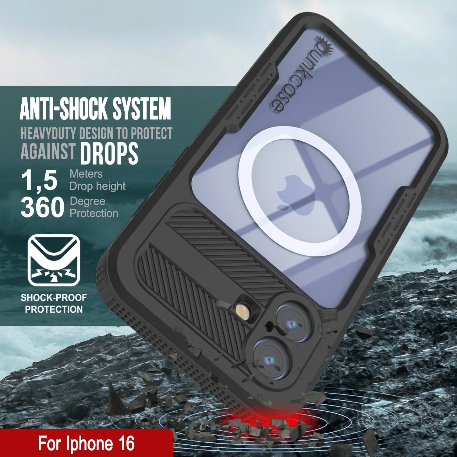 iPhone 16 Waterproof Case [Alpine 2.0 Series] [Slim Fit] [IP68 Certified] [Shockproof] [Black]