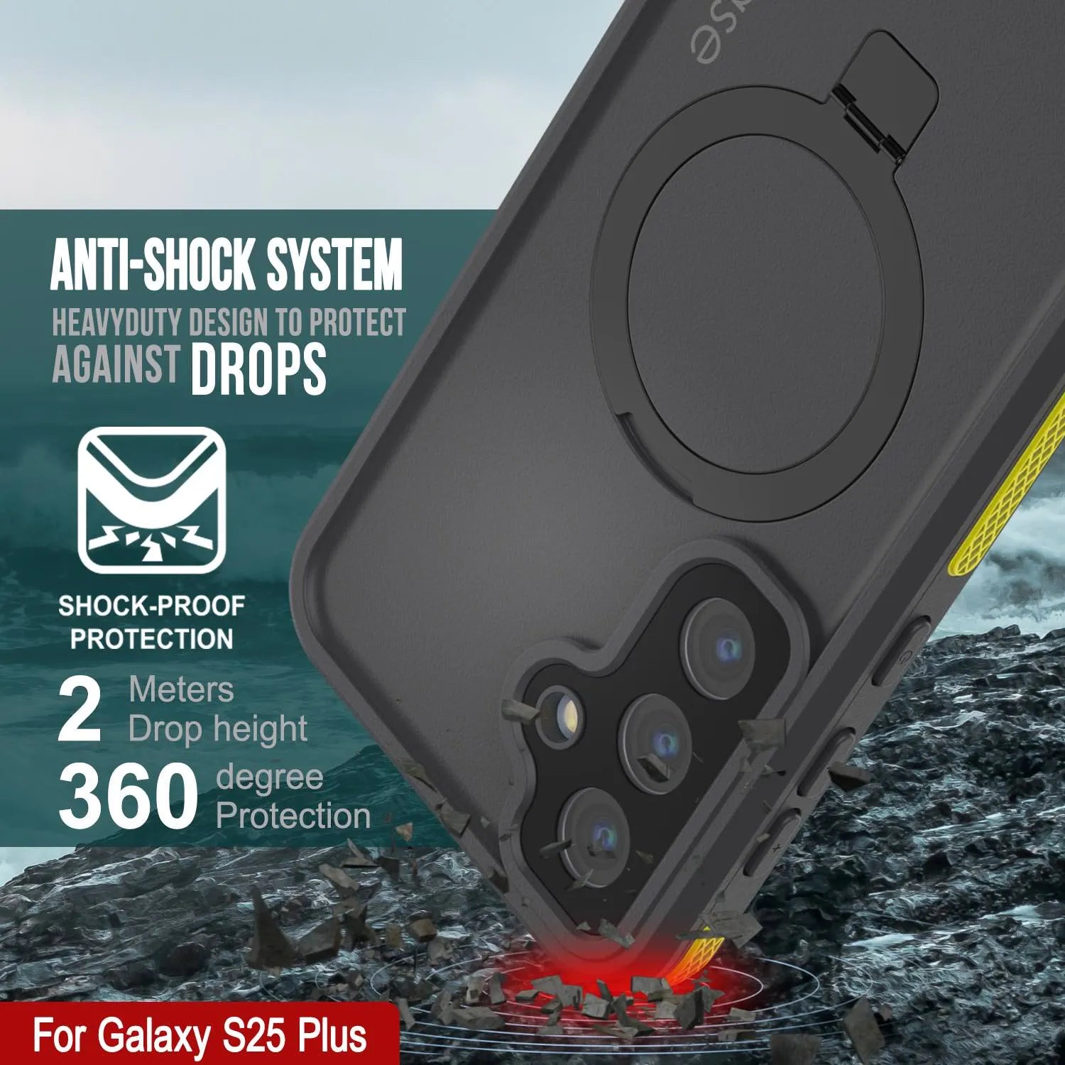 Galaxy S25 Plus Waterproof Case [Kickstud 2.0 Series] Protective IP68 Cover W/Screen Protector & Kickstand [Yellow]