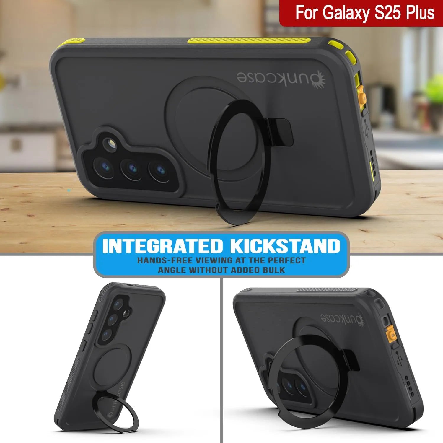 Galaxy S25 Plus Waterproof Case [Kickstud 2.0 Series] Protective IP68 Cover W/Screen Protector & Kickstand [Yellow]