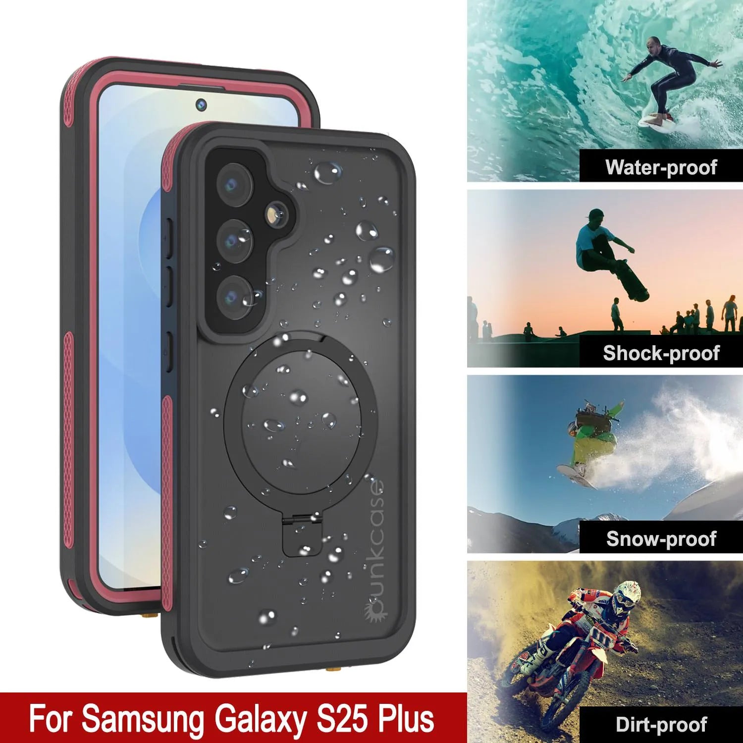 Galaxy S25 Plus Waterproof Case [Kickstud 2.0 Series] Protective IP68 Cover W/Screen Protector & Kickstand [Pink]