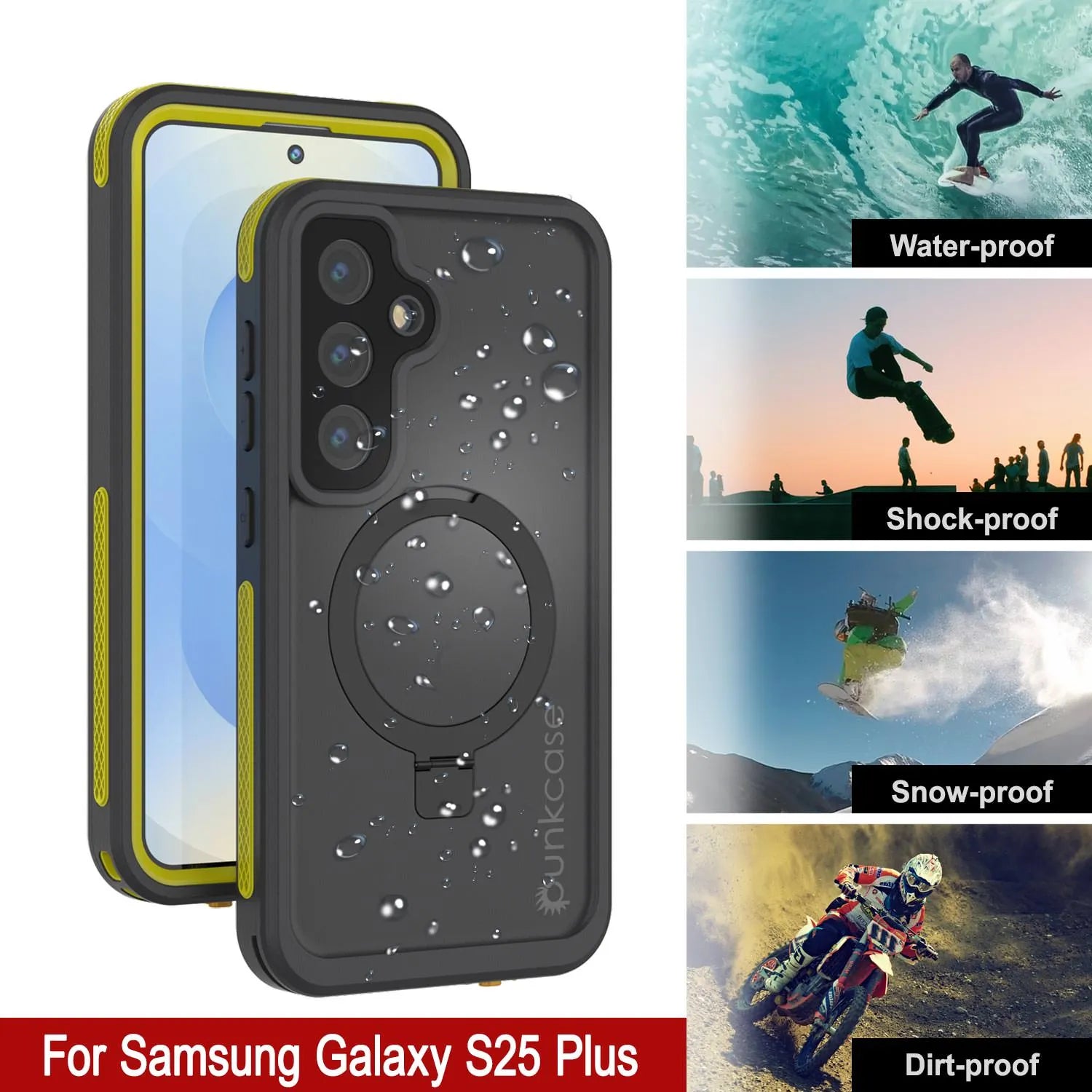 Galaxy S25 Plus Waterproof Case [Kickstud 2.0 Series] Protective IP68 Cover W/Screen Protector & Kickstand [Yellow]