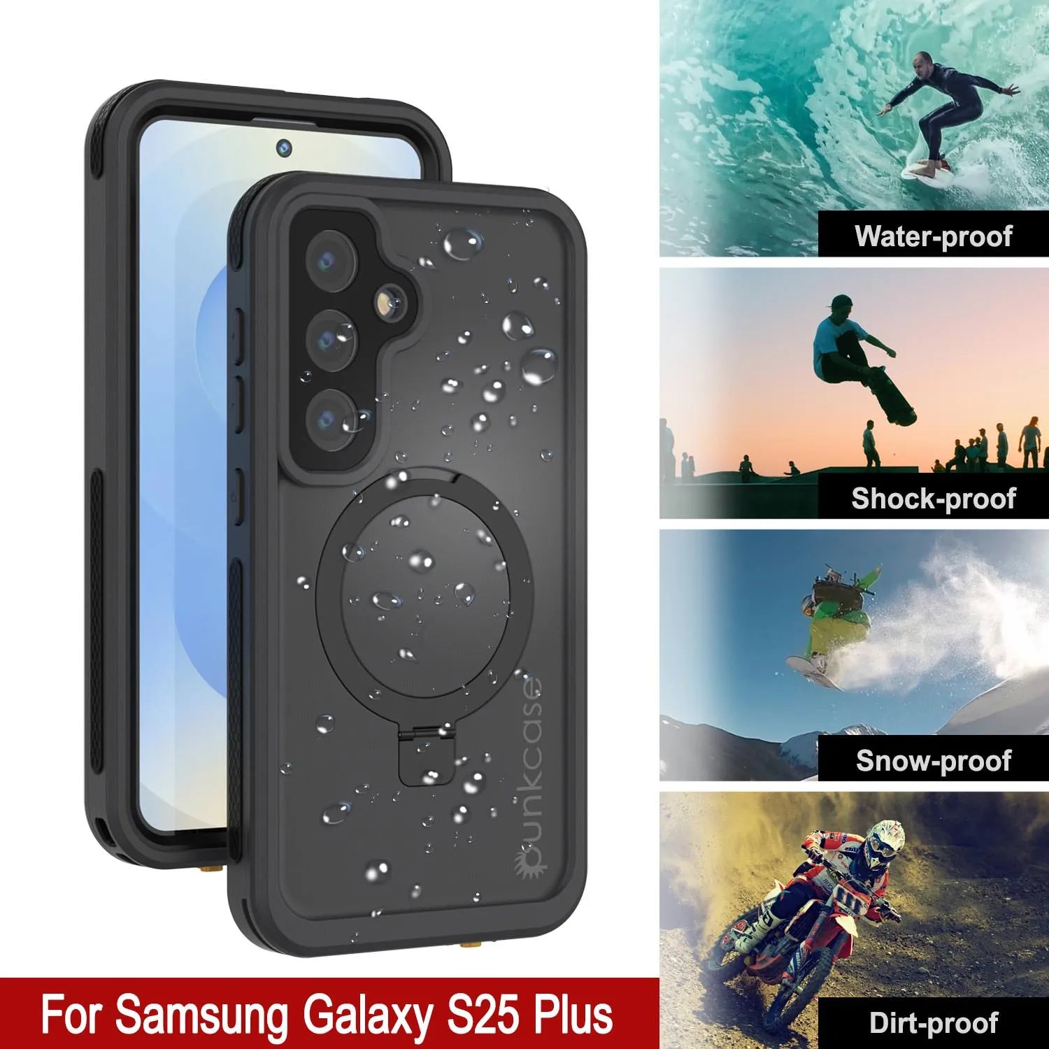 Galaxy S25 Plus Waterproof Case [Kickstud 2.0 Series] Protective IP68 Cover W/Screen Protector & Kickstand [Black]