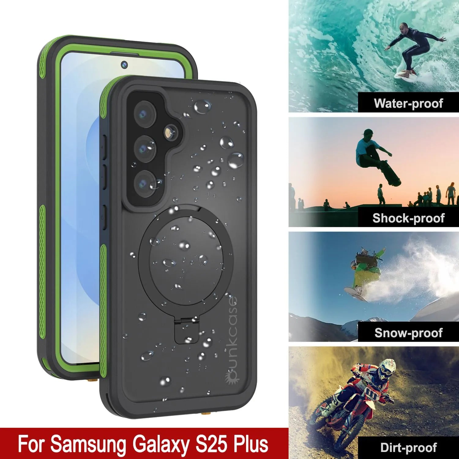 Galaxy S25 Plus Waterproof Case [Kickstud 2.0 Series] Protective IP68 Cover W/Screen Protector & Kickstand [Green]