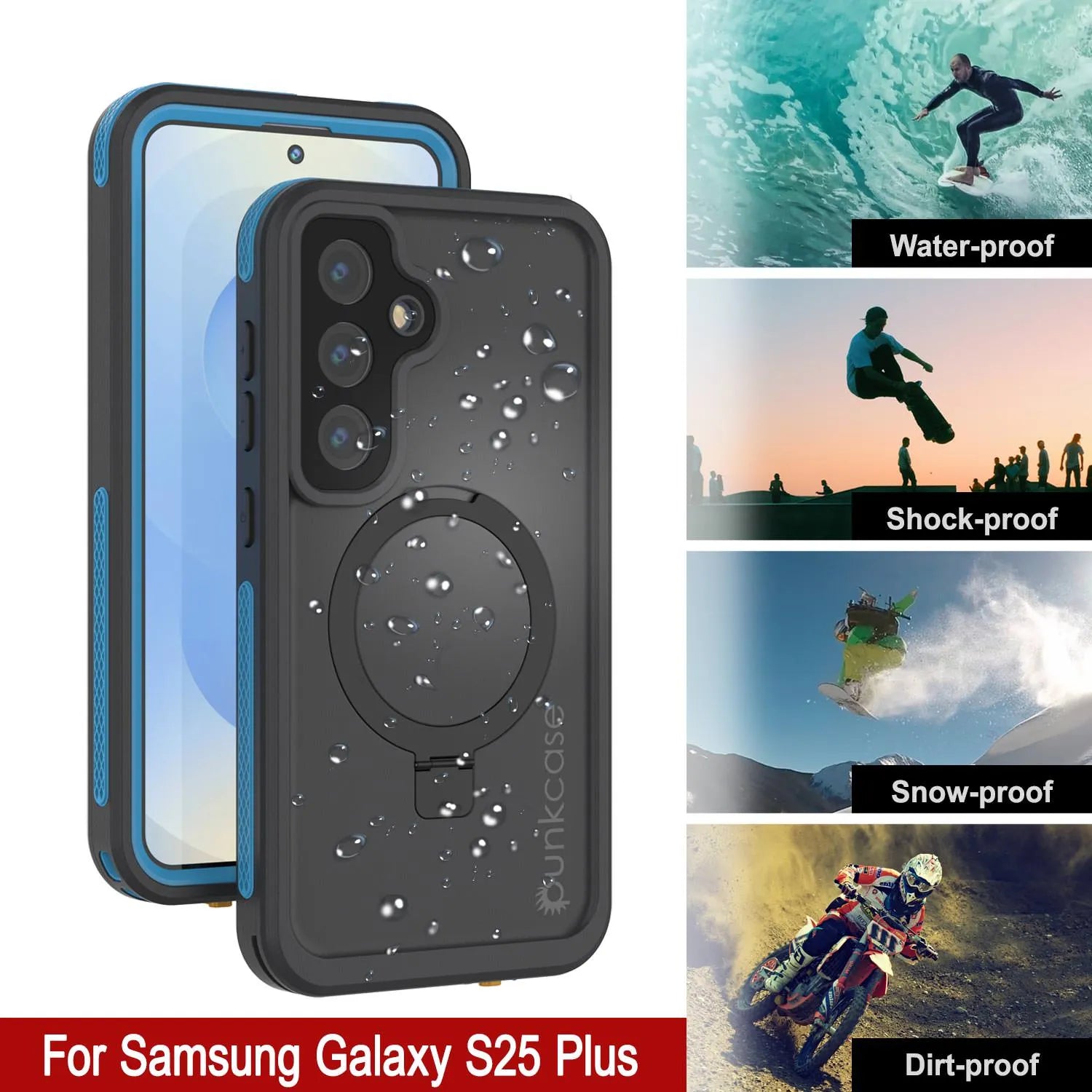 Galaxy S25 Plus Waterproof Case [Kickstud 2.0 Series] Protective IP68 Cover W/Screen Protector & Kickstand [Blue]