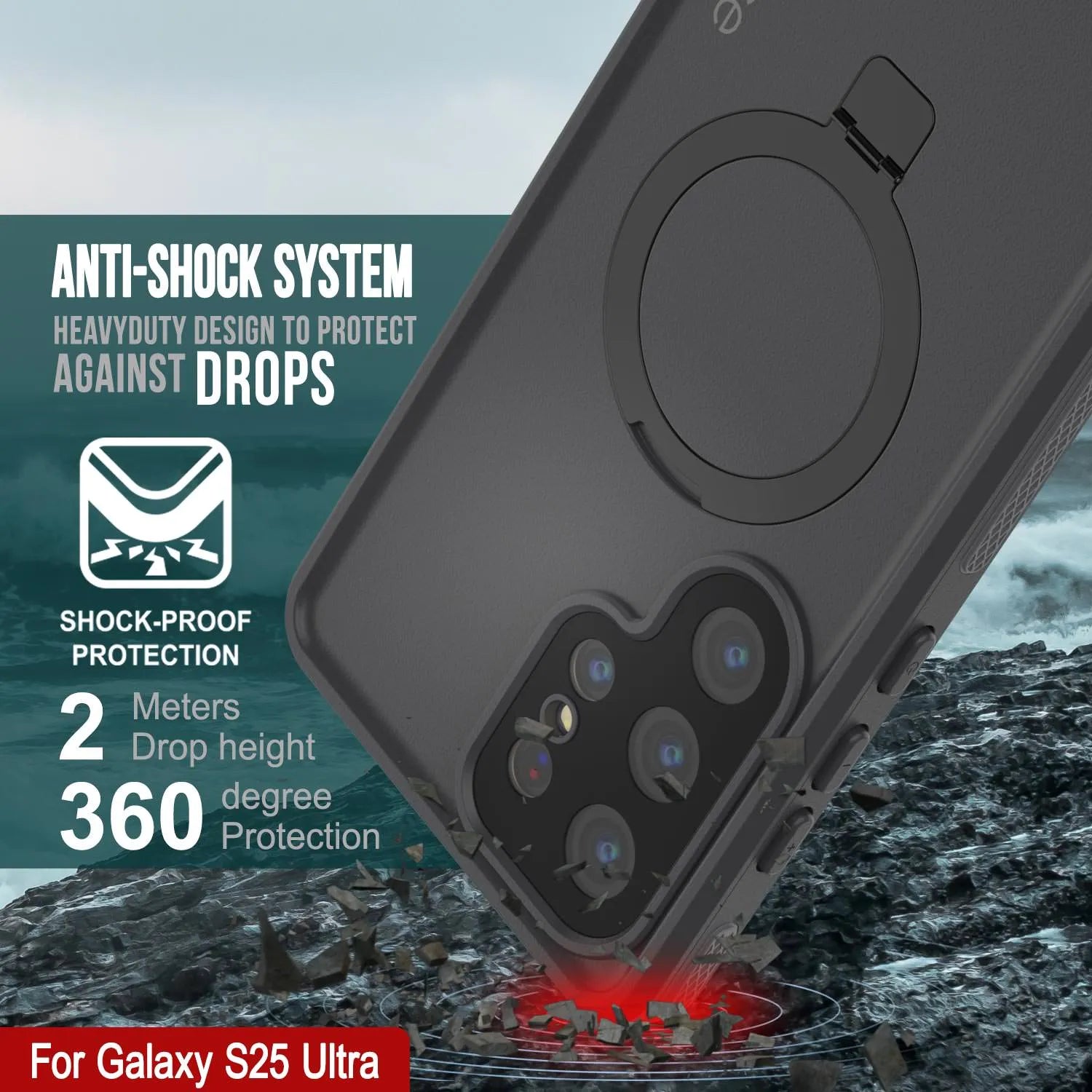 Galaxy S25 Ultra Waterproof Case [Kickstud 2.0 Series] Protective IP68 Cover W/Screen Protector & Kickstand [Grey]