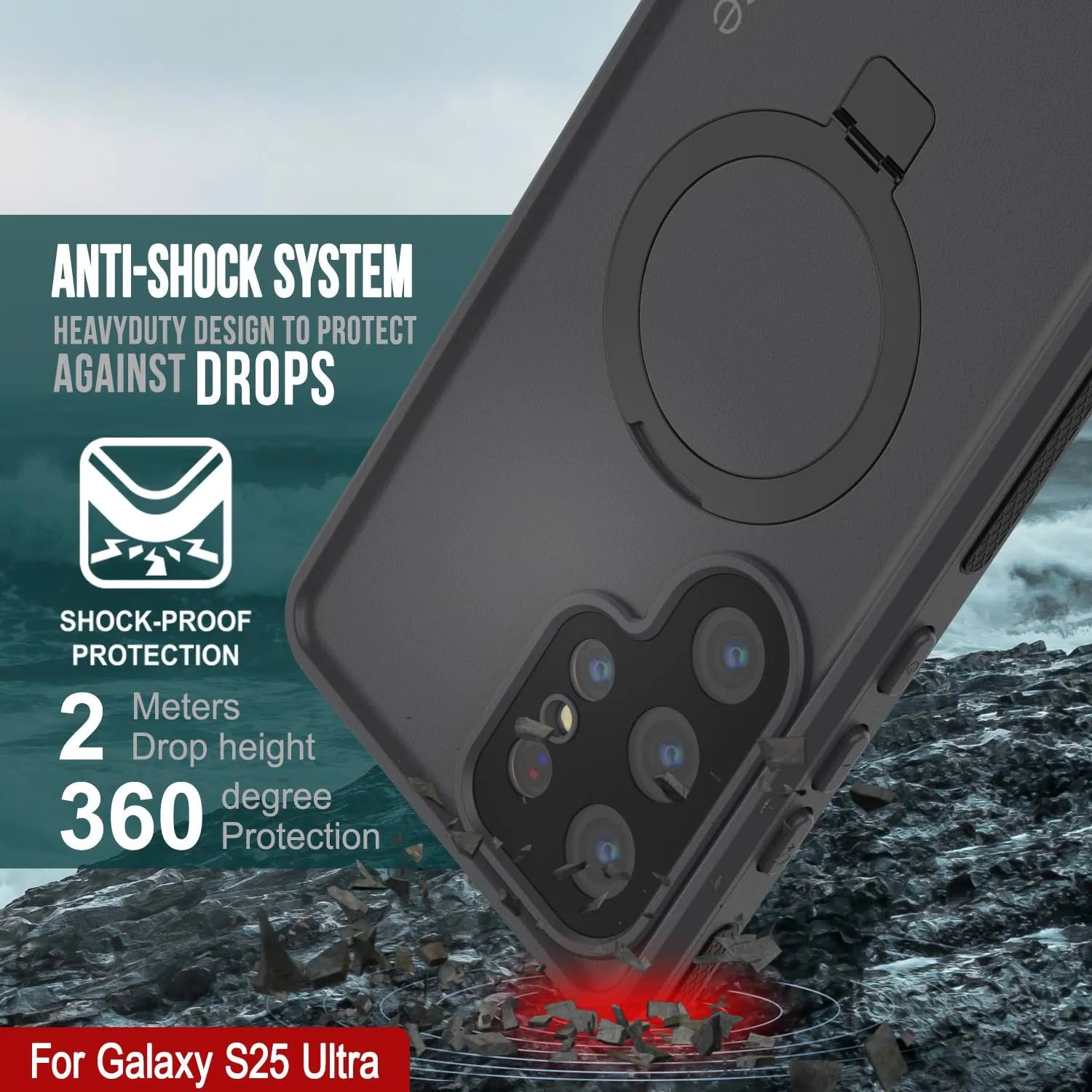 Galaxy S25 Ultra Waterproof Case [Kickstud 2.0 Series] Protective IP68 Cover W/Screen Protector & Kickstand [Black]