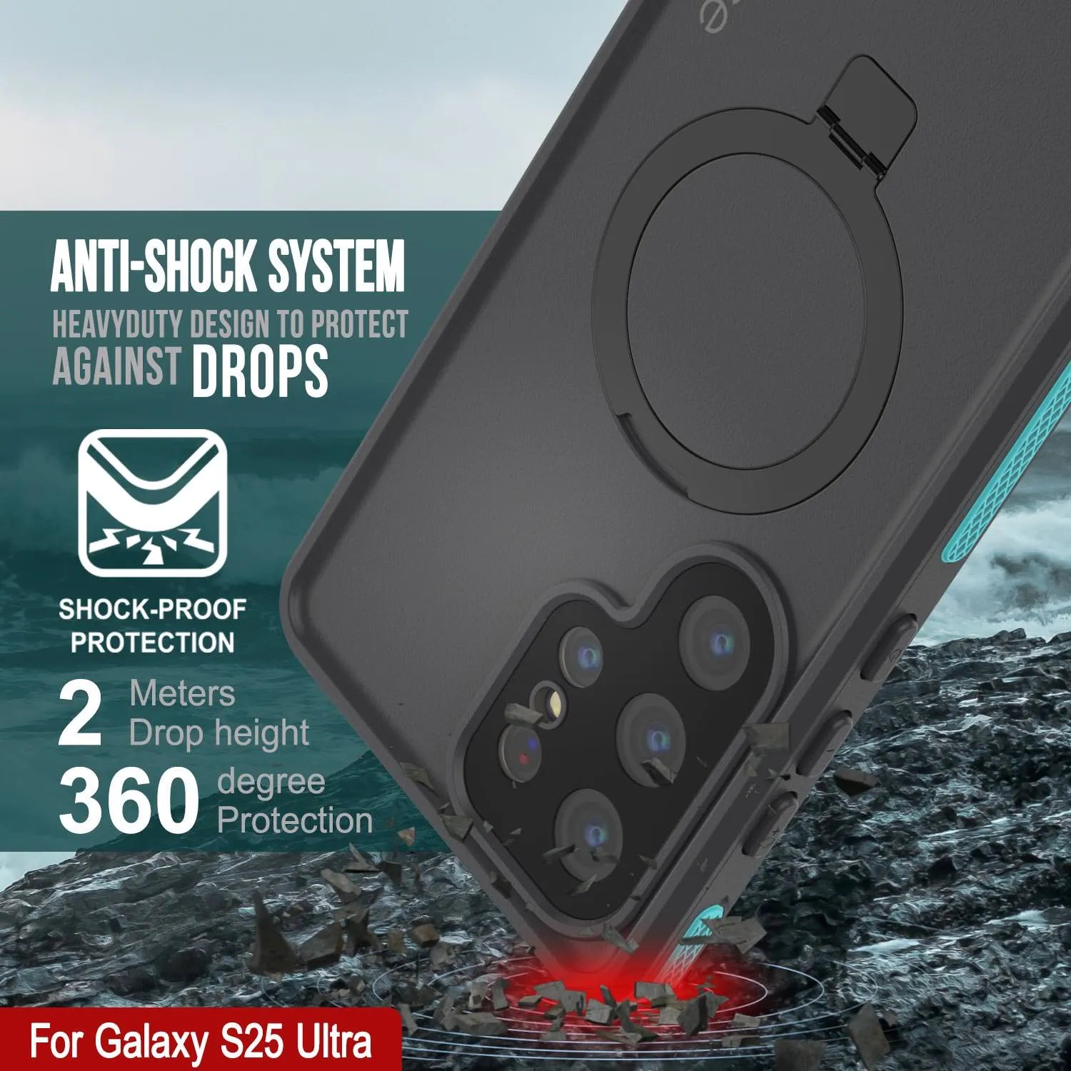 Galaxy S25 Ultra Waterproof Case [Kickstud 2.0 Series] Protective IP68 Cover W/Screen Protector & Kickstand [Teal]