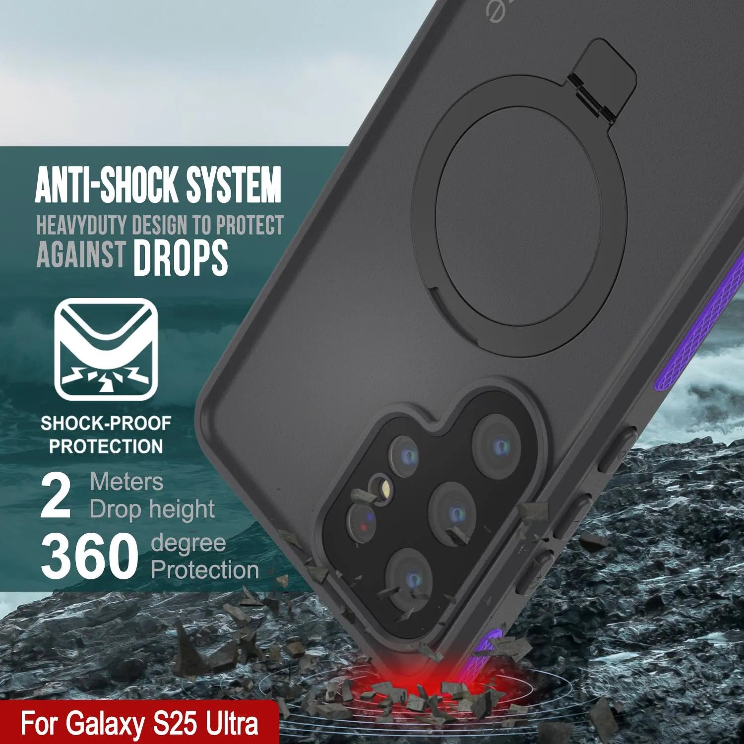 Galaxy S25 Ultra Waterproof Case [Kickstud 2.0 Series] Protective IP68 Cover W/Screen Protector & Kickstand [Purple]