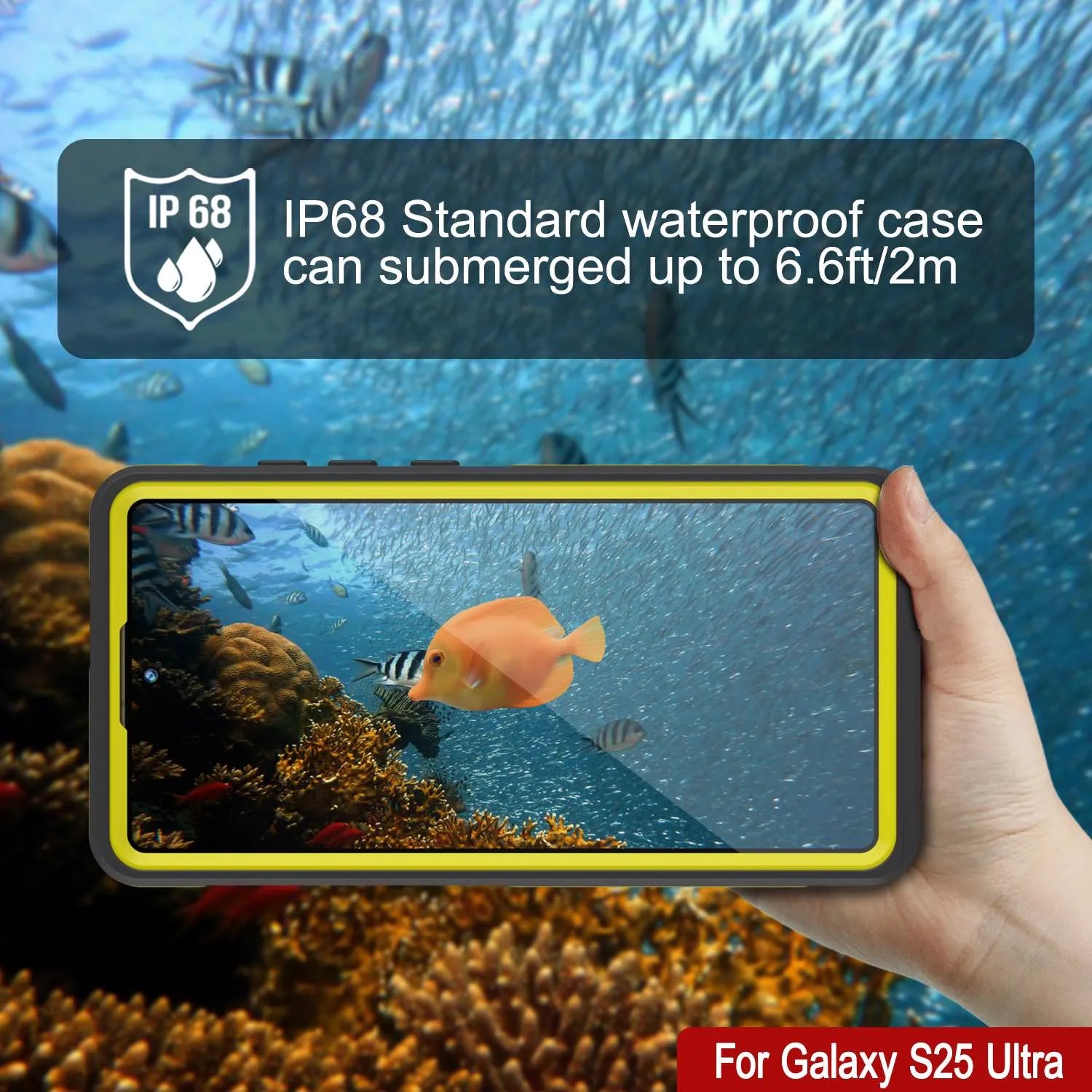 Galaxy S25 Ultra Waterproof Case [Kickstud 2.0 Series] Protective IP68 Cover W/Screen Protector & Kickstand [Yellow]