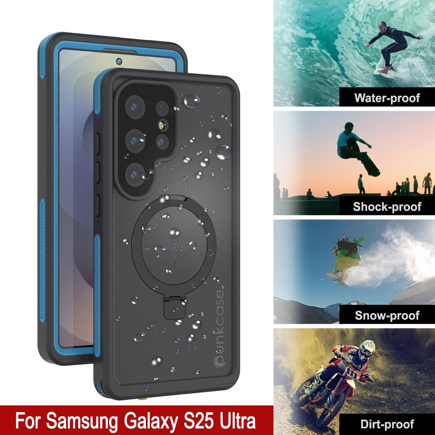 Galaxy S25 Ultra Waterproof Case [Kickstud 2.0 Series] Protective IP68 Cover W/Screen Protector & Kickstand [Blue]