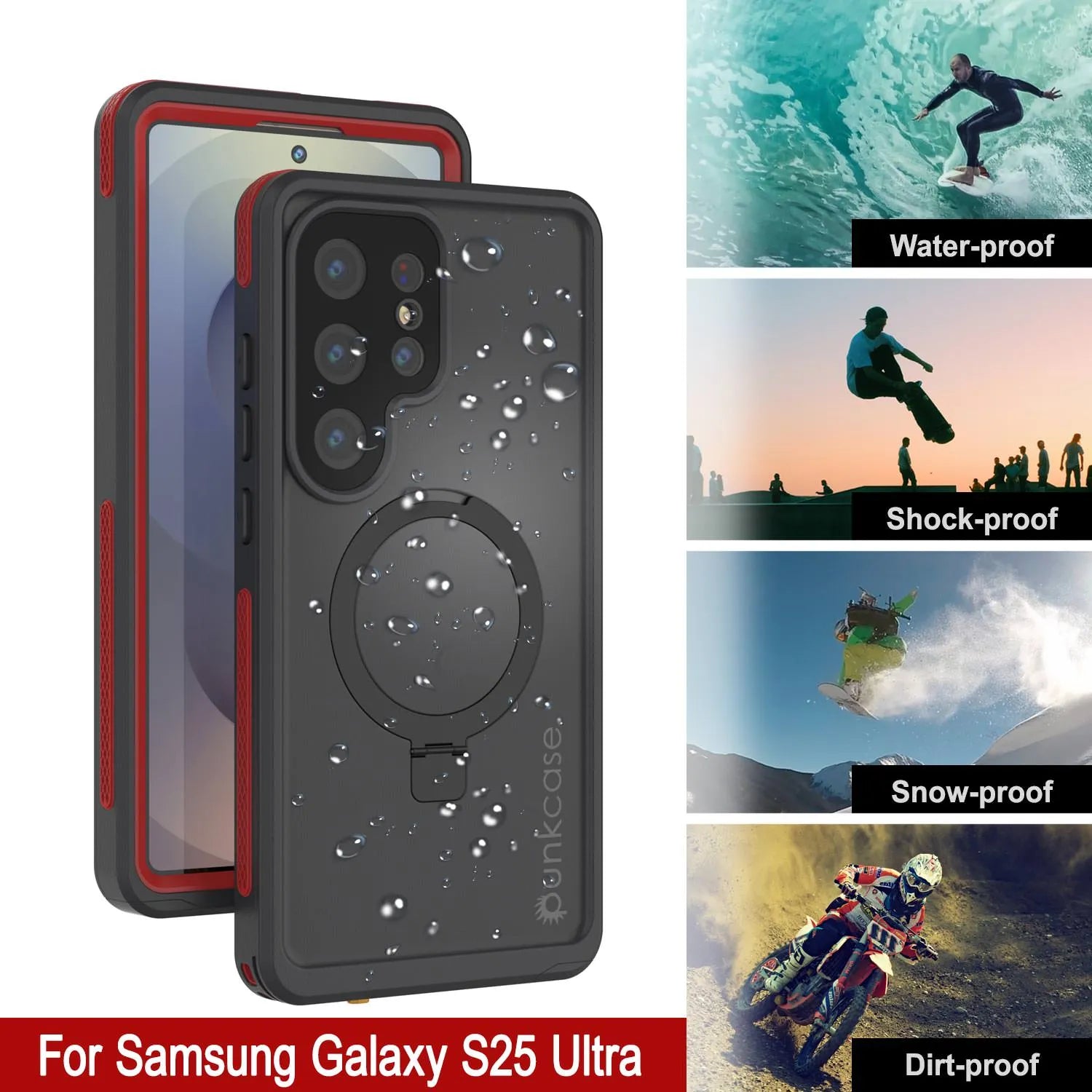 Galaxy S25 Ultra Waterproof Case [Kickstud 2.0 Series] Protective IP68 Cover W/Screen Protector & Kickstand [Red]