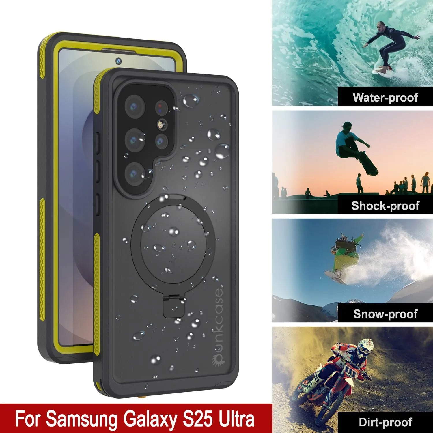 Galaxy S25 Ultra Waterproof Case [Kickstud 2.0 Series] Protective IP68 Cover W/Screen Protector & Kickstand [Yellow]