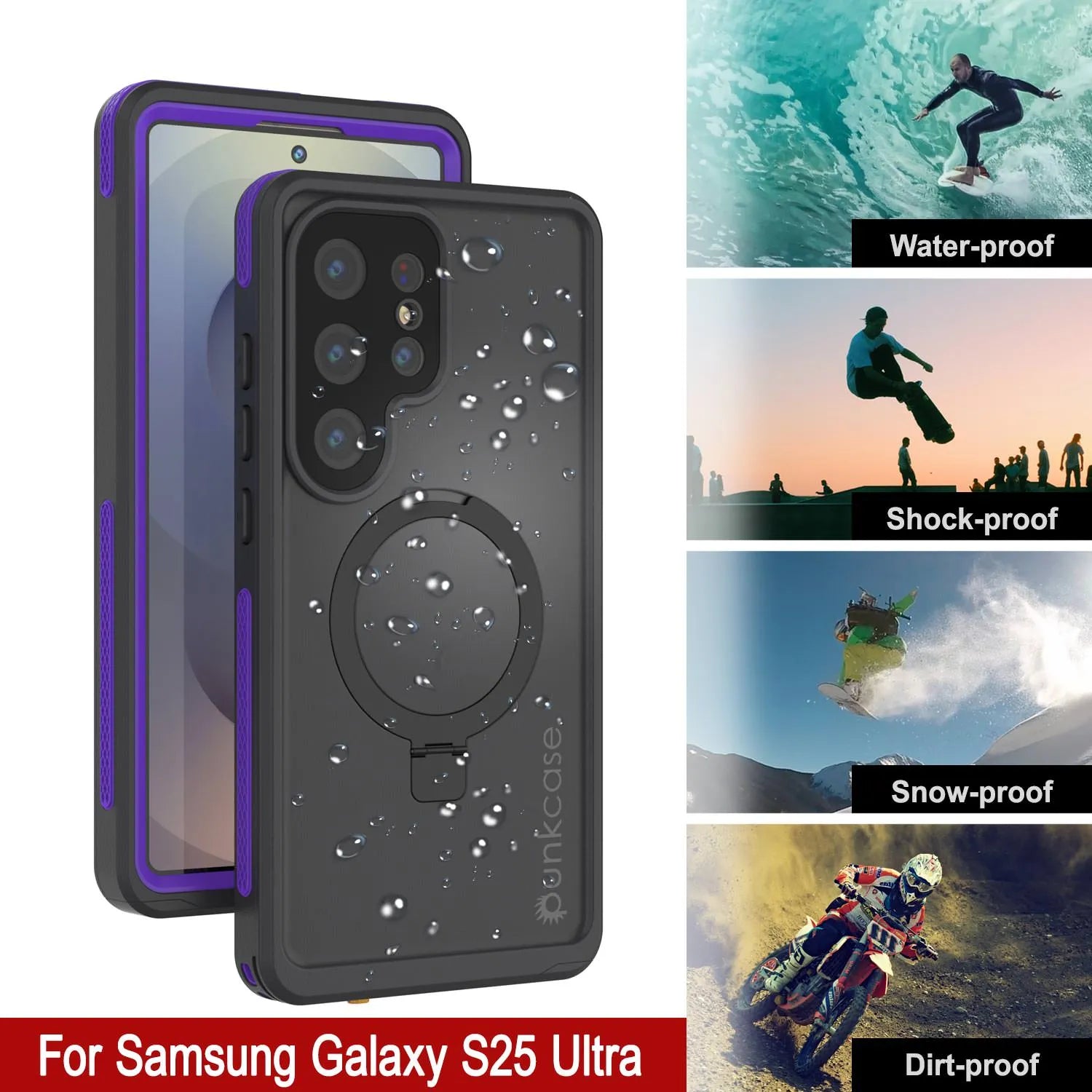 Galaxy S25 Ultra Waterproof Case [Kickstud 2.0 Series] Protective IP68 Cover W/Screen Protector & Kickstand [Purple]