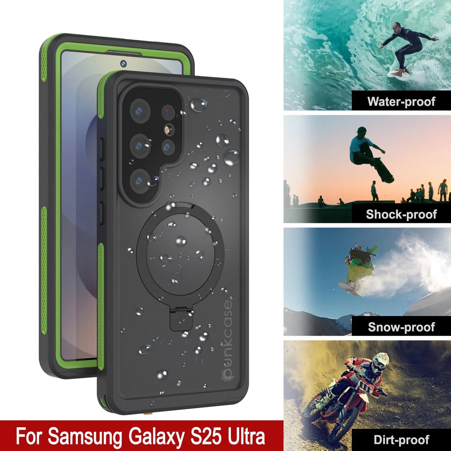 Galaxy S25 Ultra Waterproof Case [Kickstud 2.0 Series] Protective IP68 Cover W/Screen Protector & Kickstand [Green]