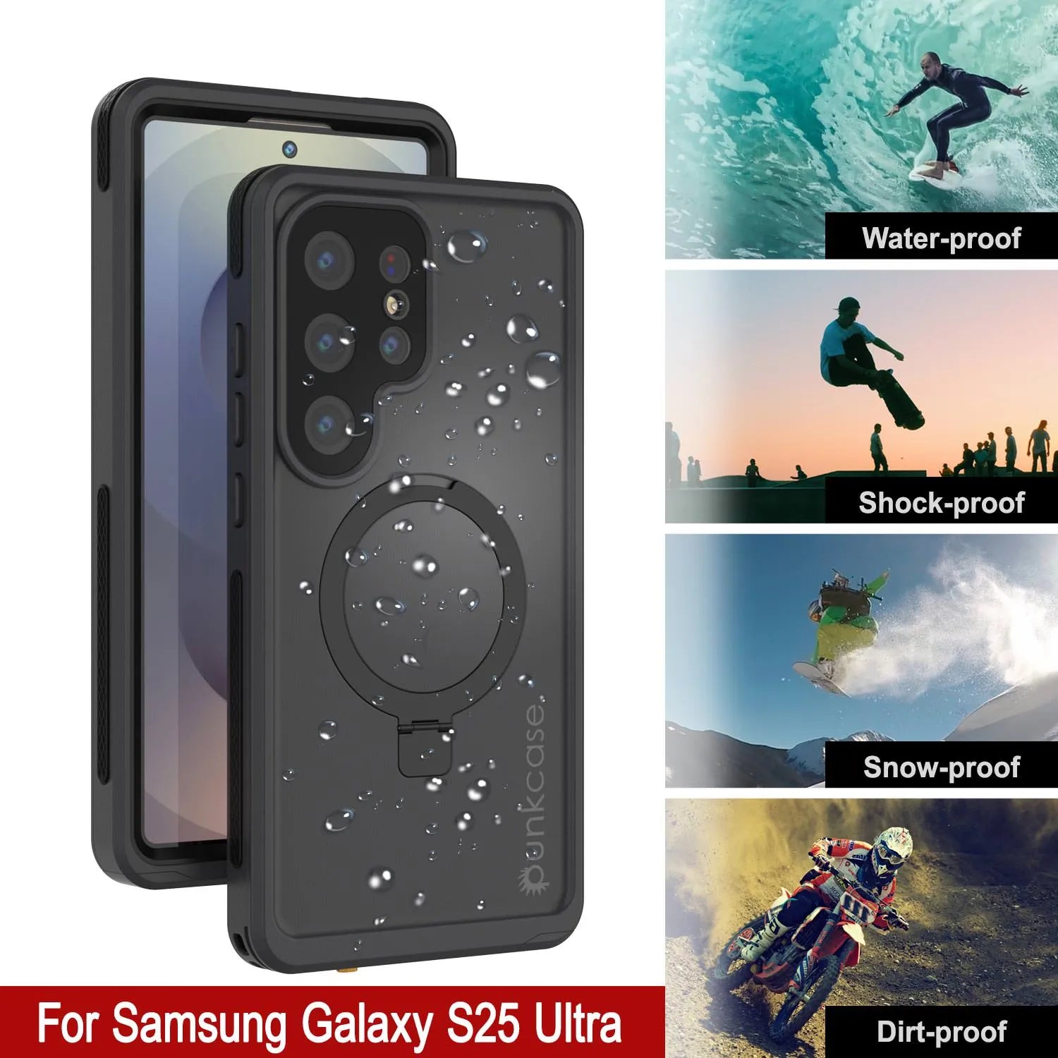 Galaxy S25 Ultra Waterproof Case [Kickstud 2.0 Series] Protective IP68 Cover W/Screen Protector & Kickstand [Black]