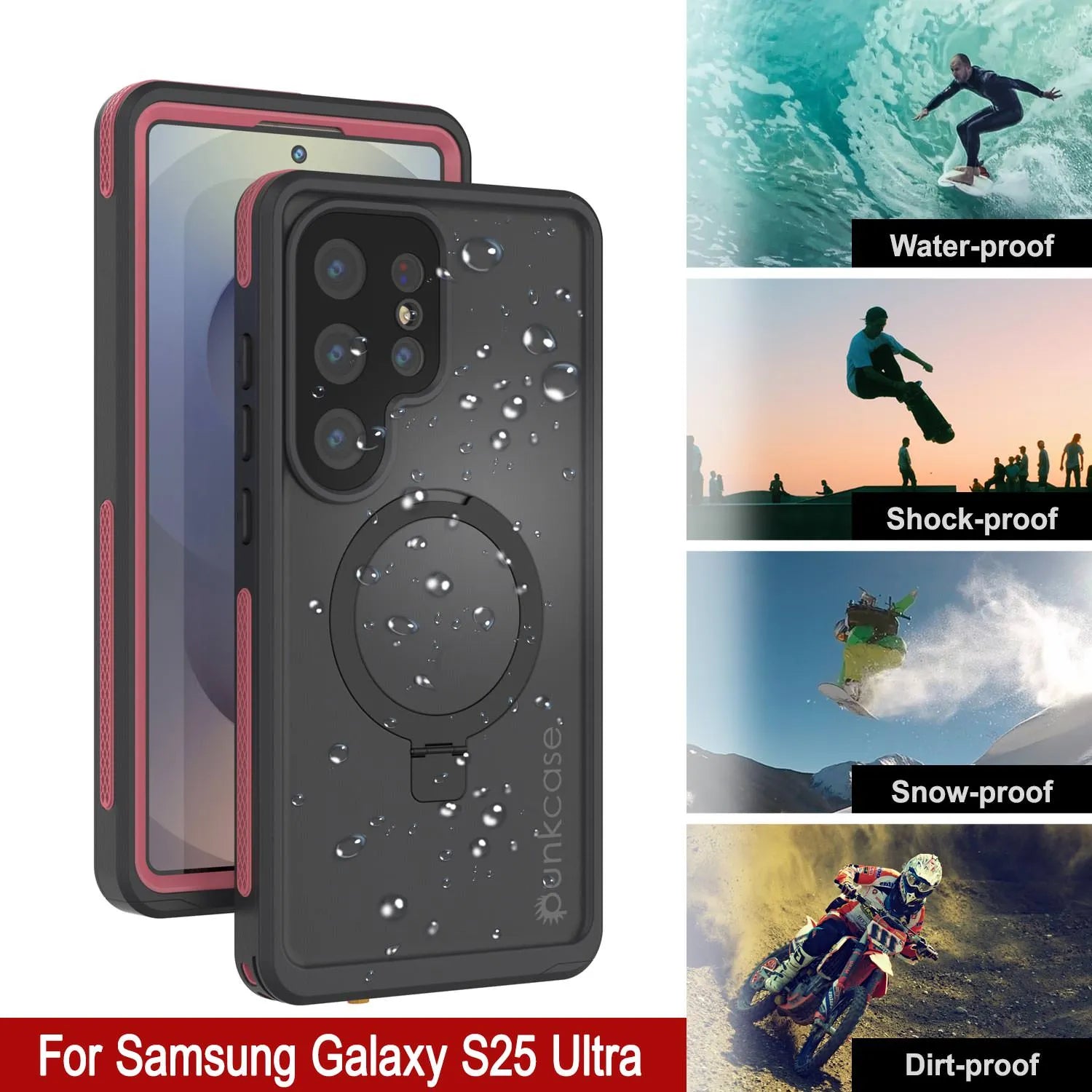 Galaxy S25 Ultra Waterproof Case [Kickstud 2.0 Series] Protective IP68 Cover W/Screen Protector & Kickstand [Pink]