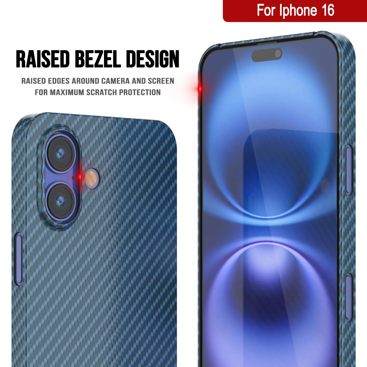 Punkcase iPhone 16 Carbon Fiber Case [AramidShield Series] Ultra Slim & Light Kevlar [Blue]