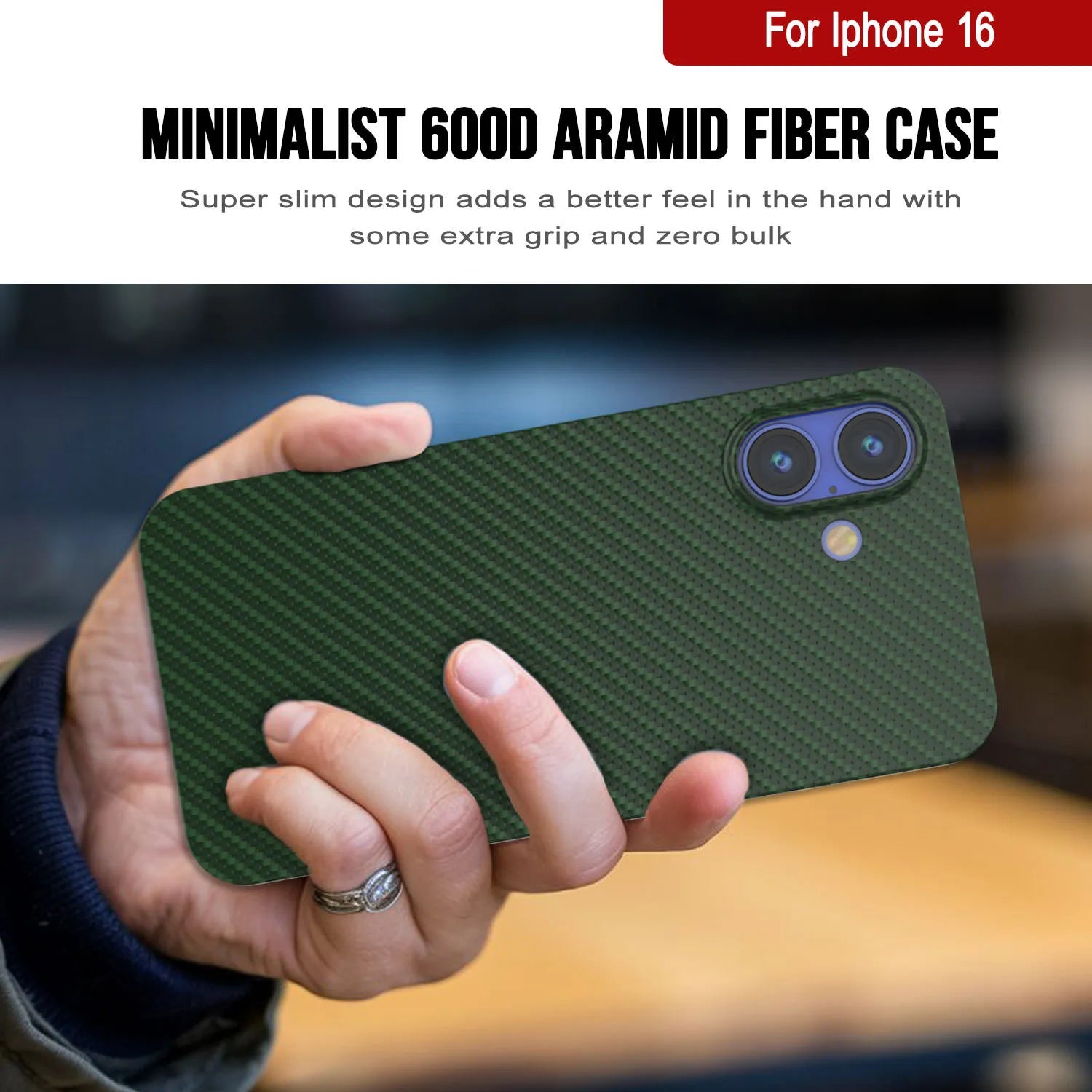 Punkcase iPhone 16 Carbon Fiber Case [AramidShield Series] Ultra Slim & Light Kevlar [Green]