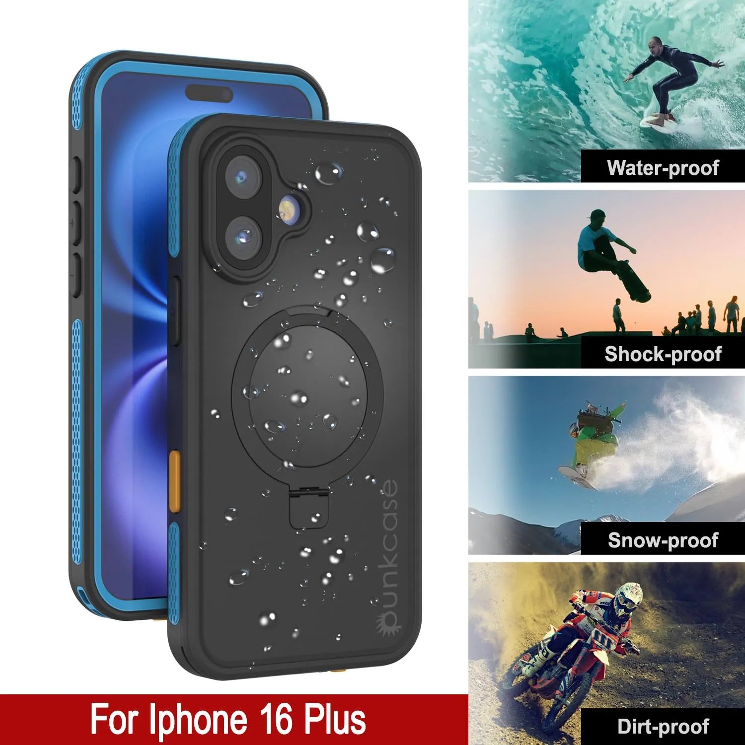 iPhone 16 Plus Waterproof Case [Kickstud 2.0 Series] Protective IP68 Cover W/Screen Protector & Kickstand [Blue]