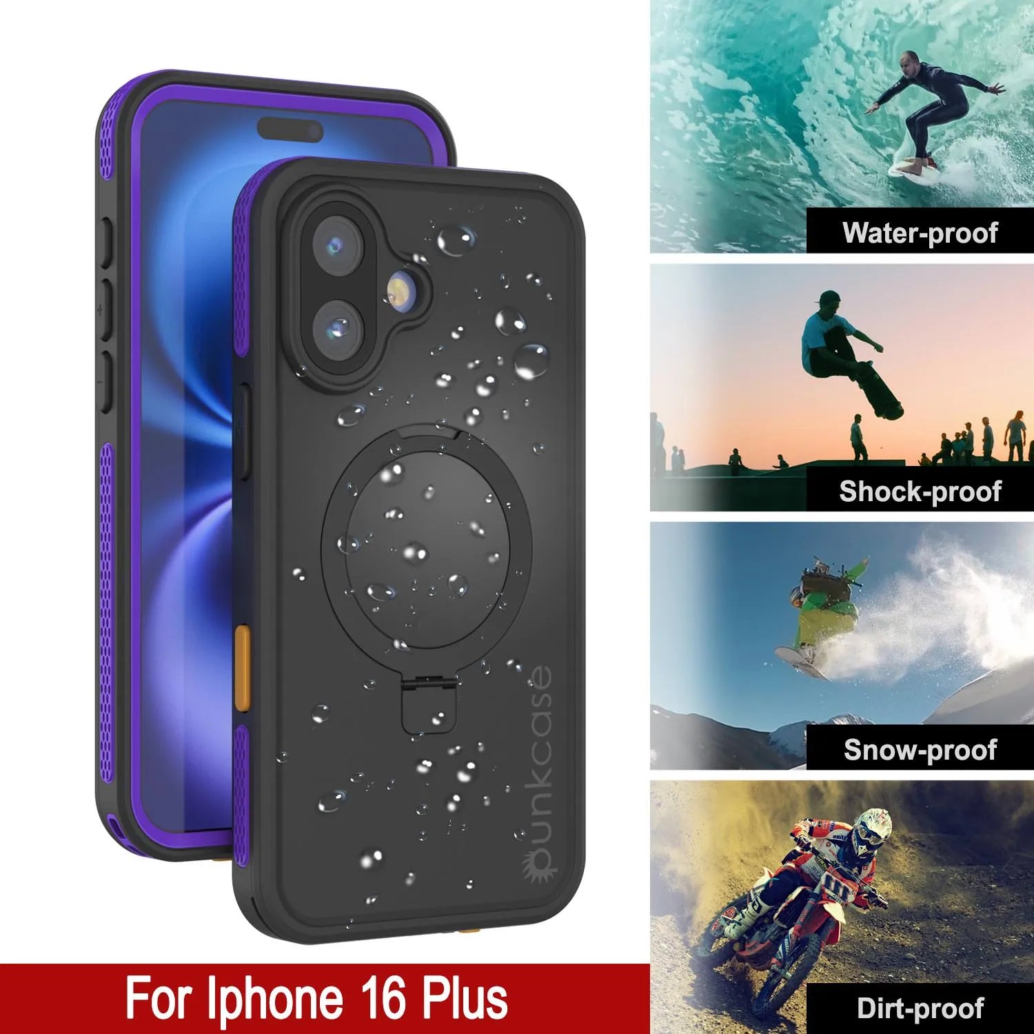 iPhone 16 Plus Waterproof Case [Kickstud 2.0 Series] Protective IP68 Cover W/Screen Protector & Kickstand [Purple]