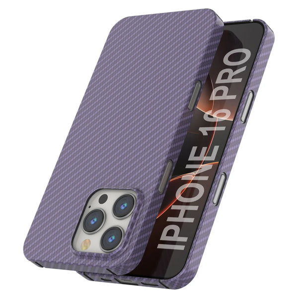 Punkcase iPhone 16 Pro Carbon Fiber Case [AramidShield Series] Ultra Slim & Light Kevlar [Lilac]