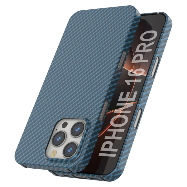 Punkcase iPhone 16 Pro Carbon Fiber Case [AramidShield Series] Ultra Slim & Light Kevlar [Blue]