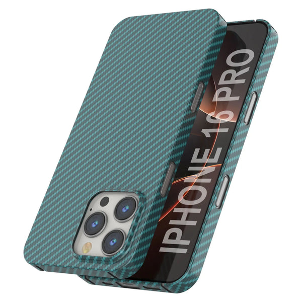 Punkcase iPhone 16 Pro Carbon Fiber Case [AramidShield Series] Ultra Slim & Light Kevlar [Teal]