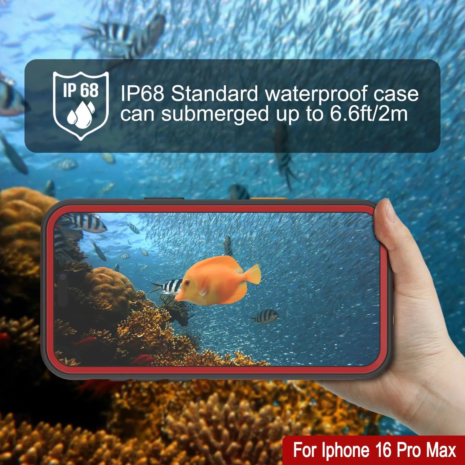 iPhone 16 Pro Max Waterproof Case [Kickstud 2.0 Series] Protective IP68 Cover W/Screen Protector & Kickstand [Red]