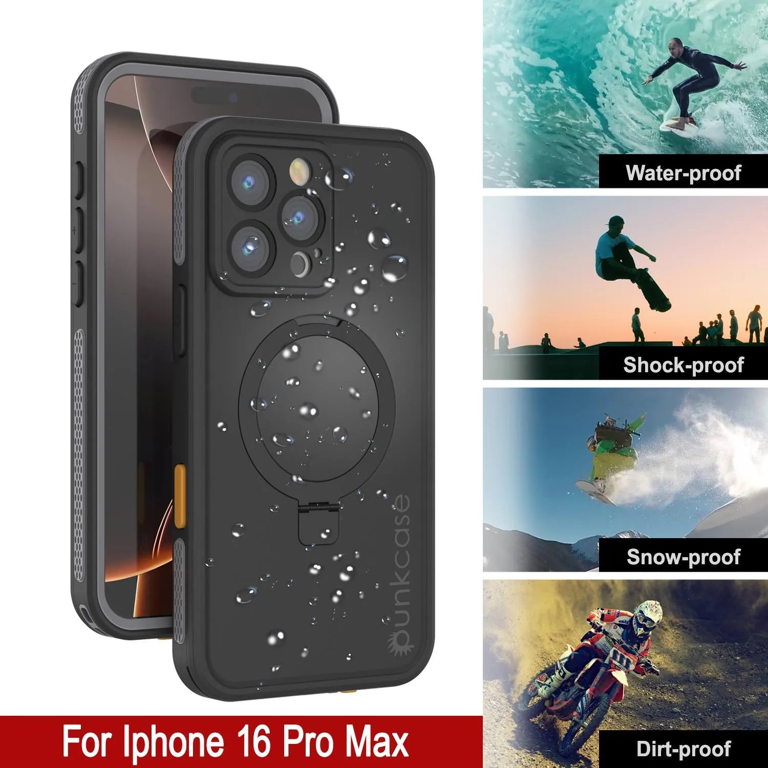 iPhone 16 Pro Max Waterproof Case [Kickstud 2.0 Series] Protective IP68 Cover W/Screen Protector & Kickstand [Grey]