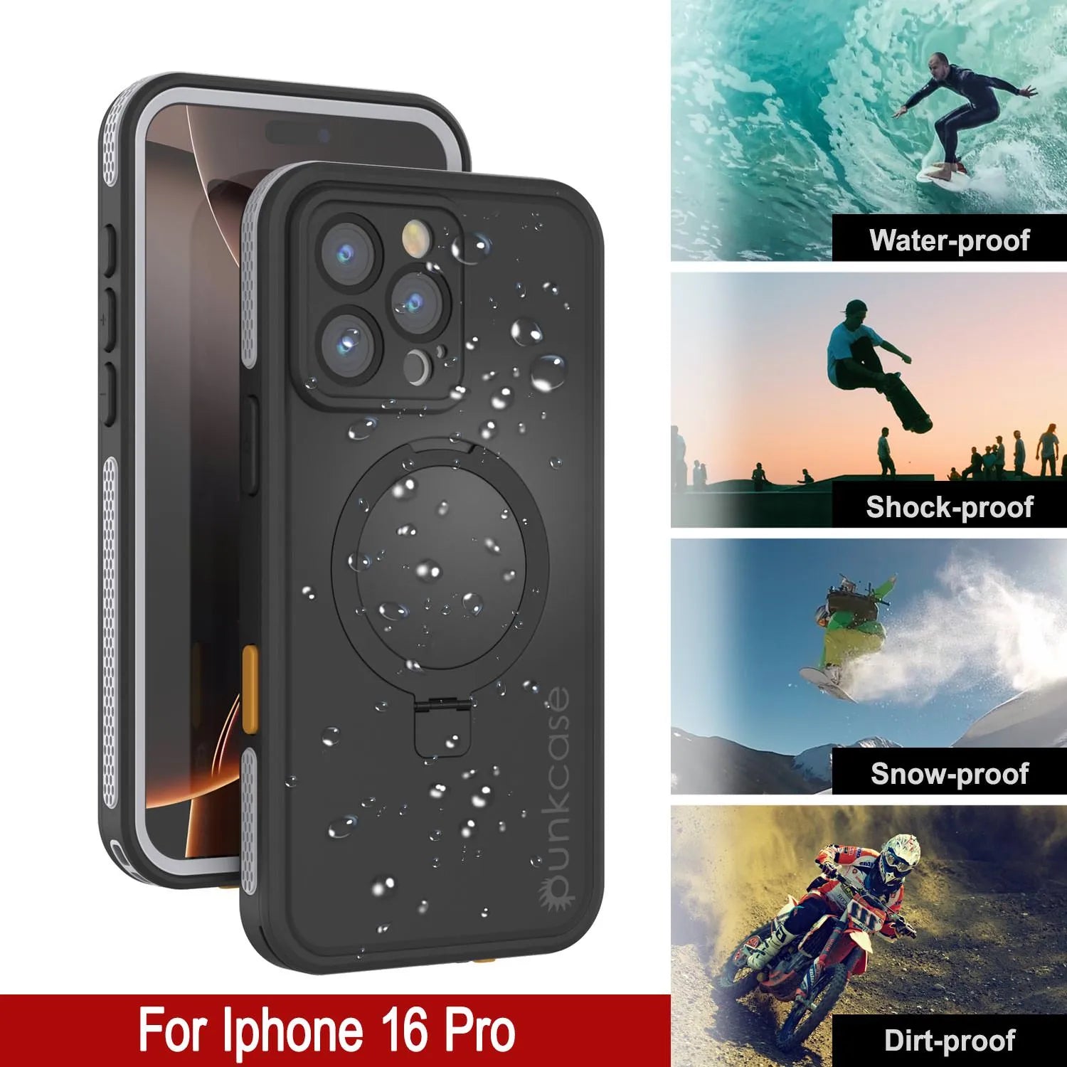 iPhone 16 pro Waterproof Case [Kickstud 2.0 Series] Protective IP68 Cover W/Screen Protector & Kickstand [White]