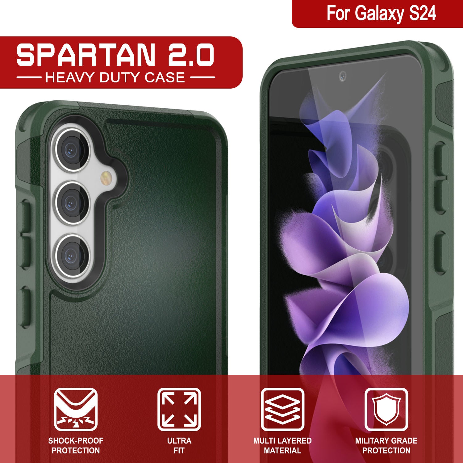 PunkCase Galaxy S25 Case, [Spartan 2.0 Series] Clear Rugged Heavy Duty Cover [Dark Green]