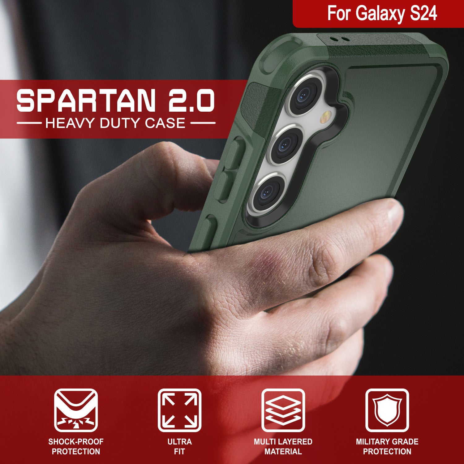 PunkCase Galaxy S25 Case, [Spartan 2.0 Series] Clear Rugged Heavy Duty Cover [Dark Green]