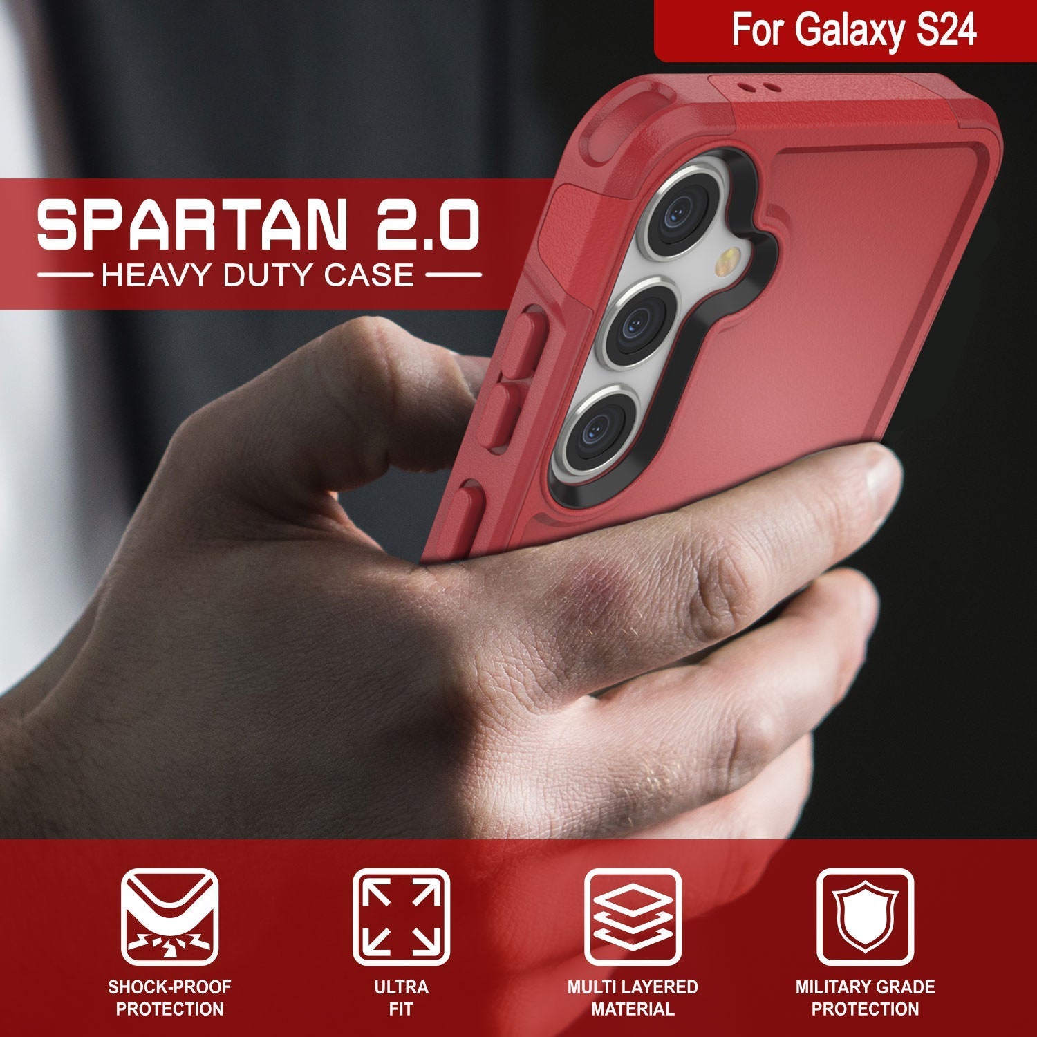 PunkCase Galaxy S25 Case, [Spartan 2.0 Series] Clear Rugged Heavy Duty Cover [Red]