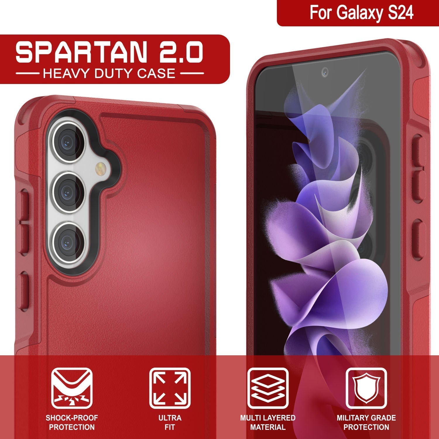 PunkCase Galaxy S25 Case, [Spartan 2.0 Series] Clear Rugged Heavy Duty Cover [Red]