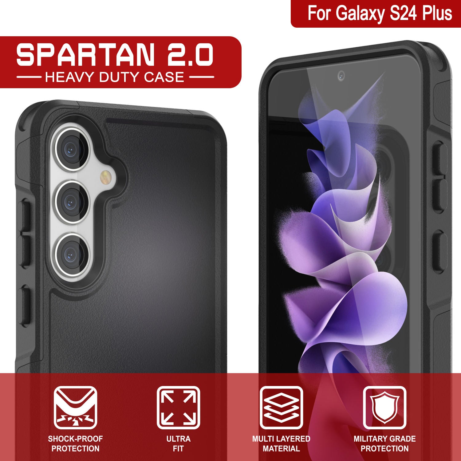 PunkCase Galaxy S25+ Plus Case, [Spartan 2.0 Series] Clear Rugged Heavy Duty Cover [Black]