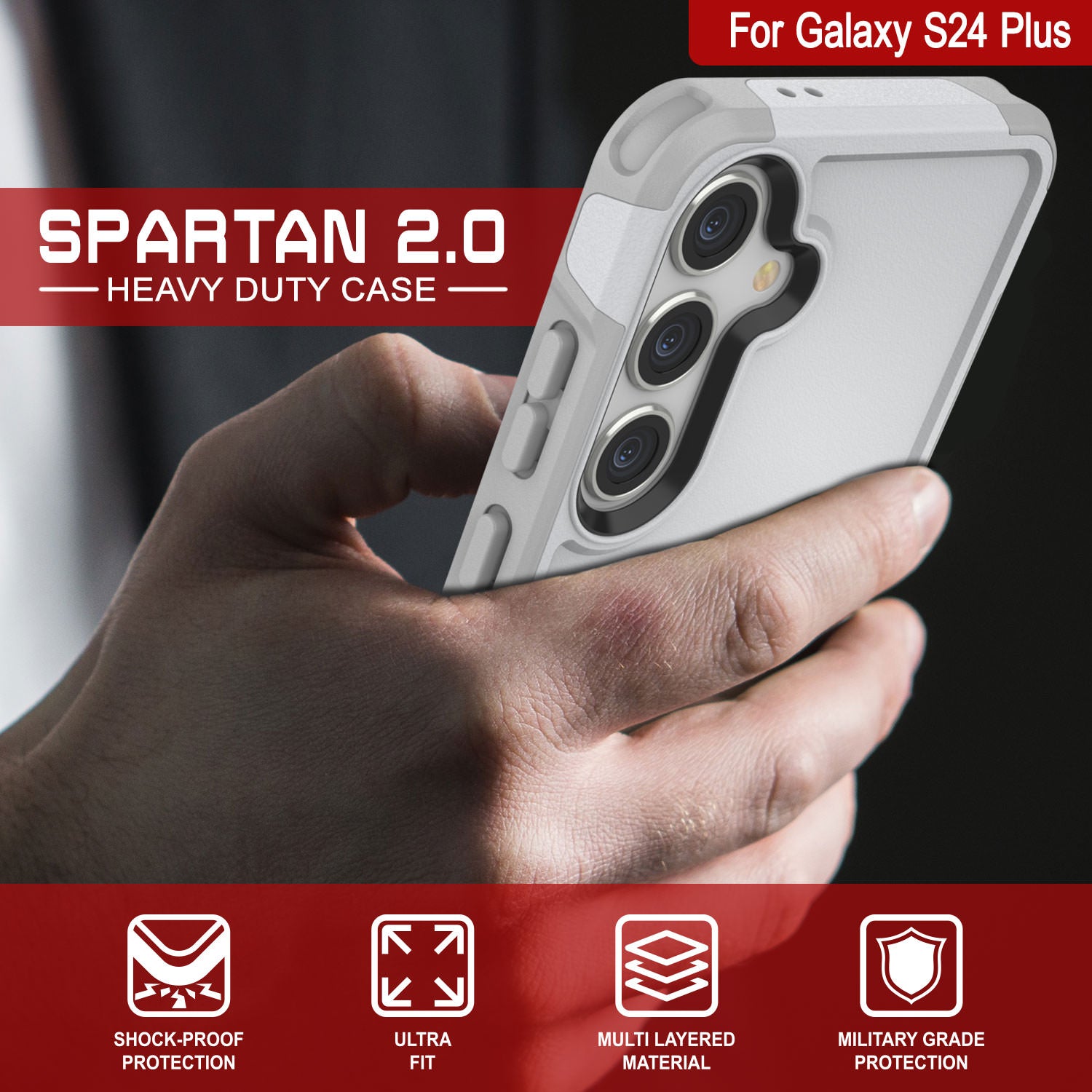 PunkCase Galaxy S25+ Plus Case, [Spartan 2.0 Series] Clear Rugged Heavy Duty Cover [White]