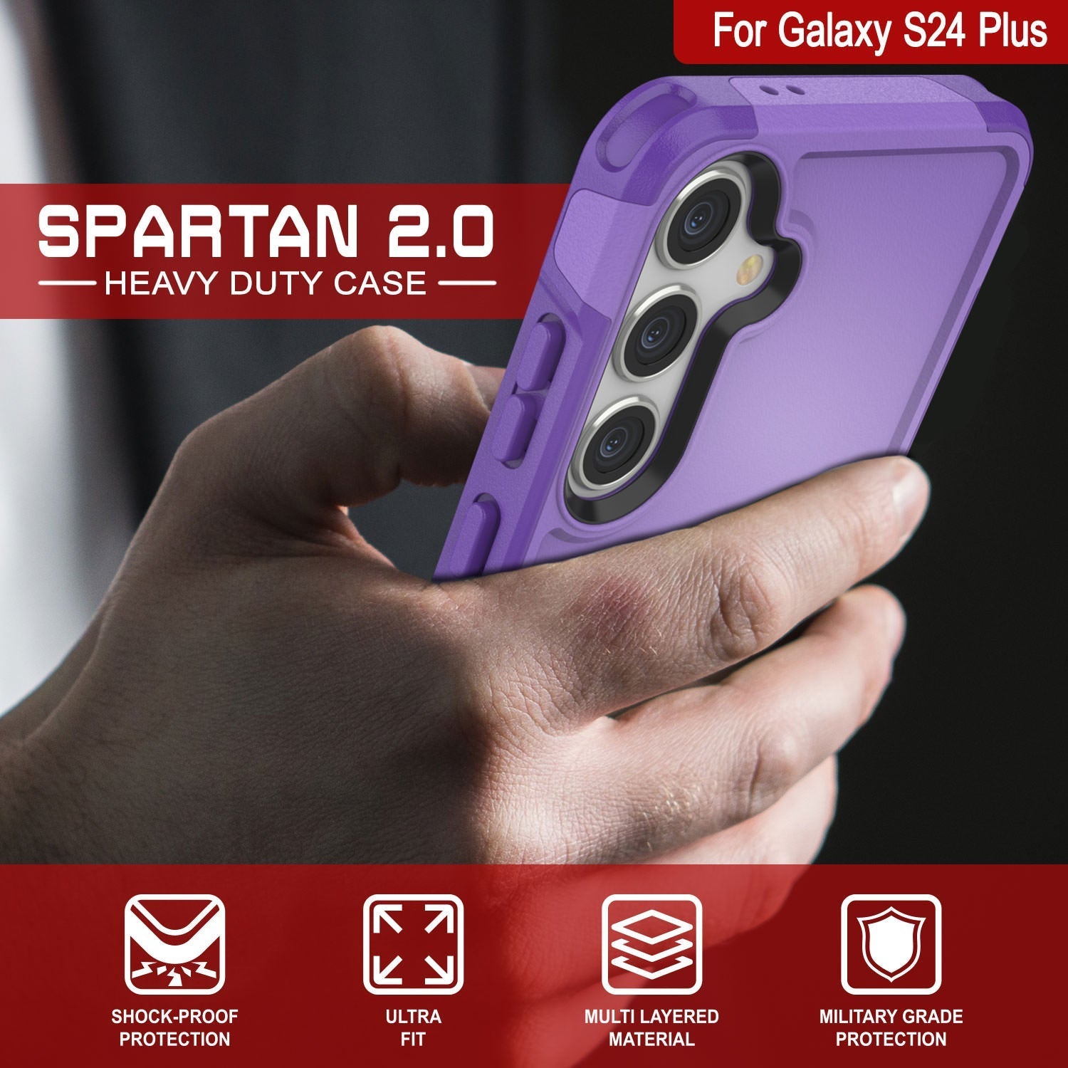 PunkCase Galaxy S25+ Plus Case, [Spartan 2.0 Series] Clear Rugged Heavy Duty Cover [Purple]