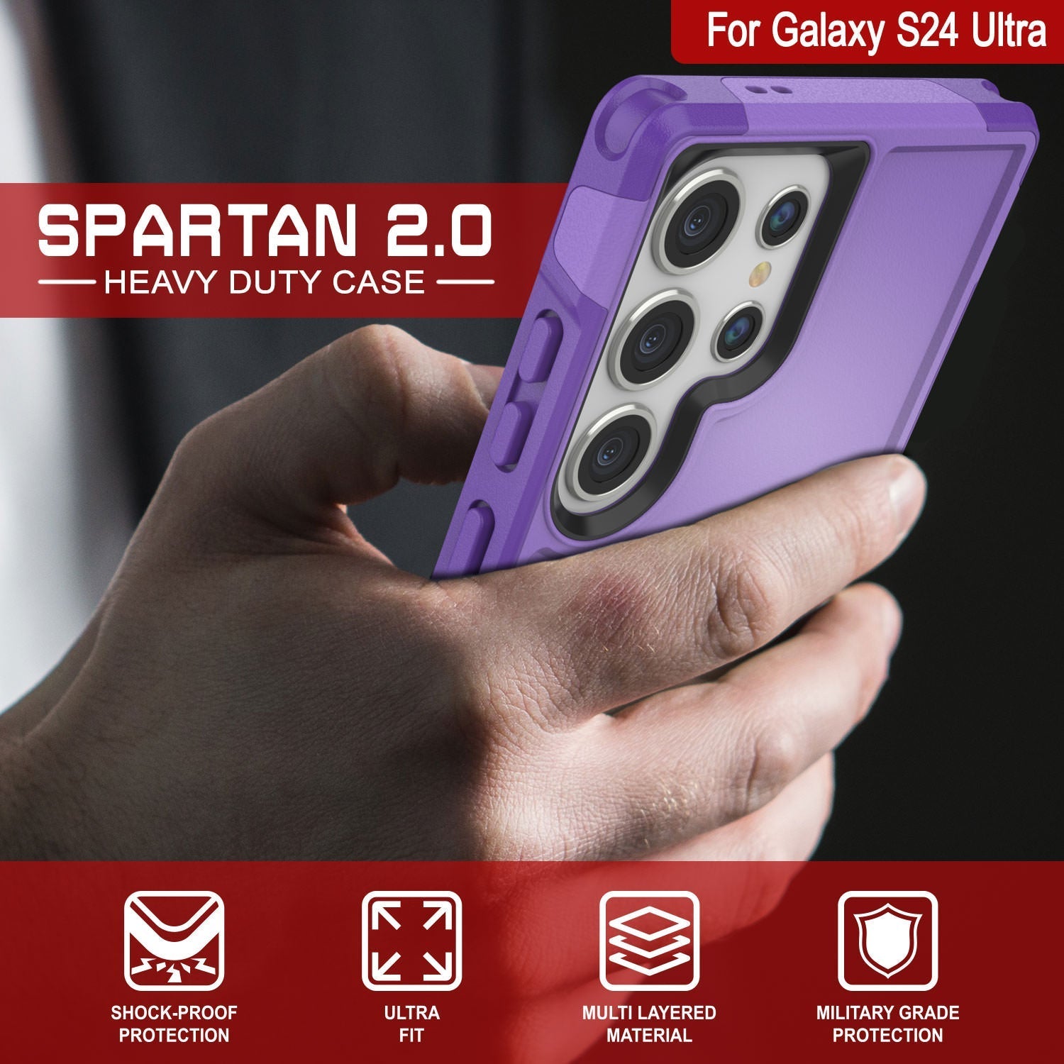 PunkCase Galaxy S25 Ultra Case, [Spartan 2.0 Series] Clear Rugged Heavy Duty Cover [Purple]