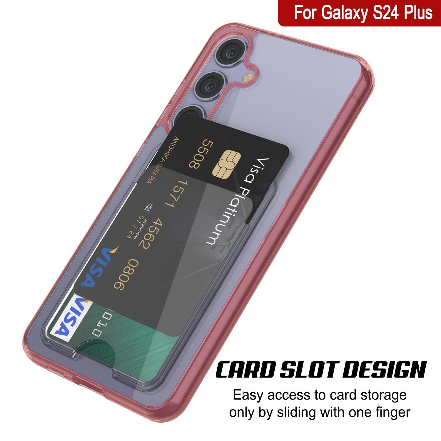 Galaxy S24 Plus Card Holder Case [Crystal CardSlot Series] [Slim Fit] [Red]