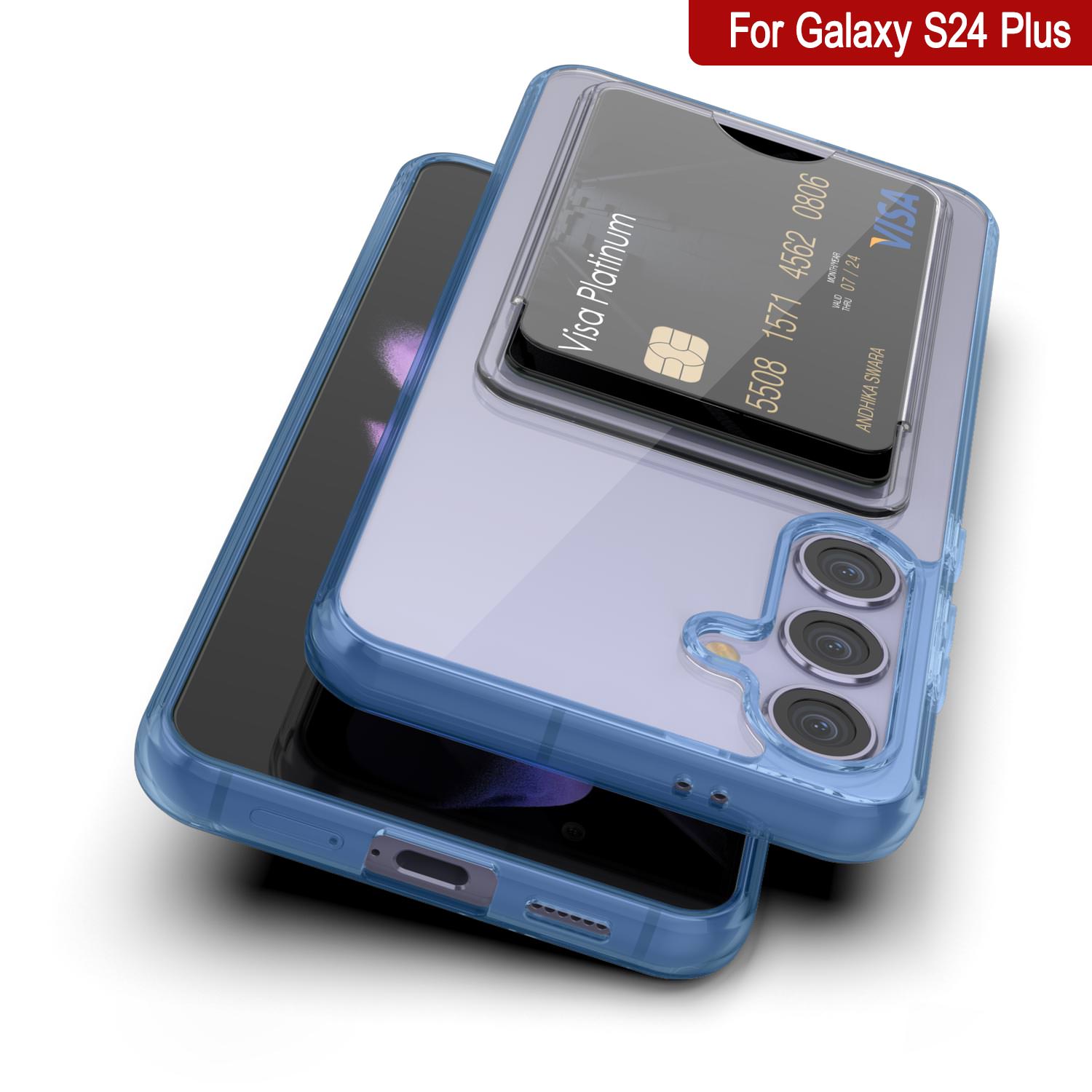 Galaxy S24 Plus Card Holder Case [Crystal CardSlot Series] [Slim Fit] [Blue]