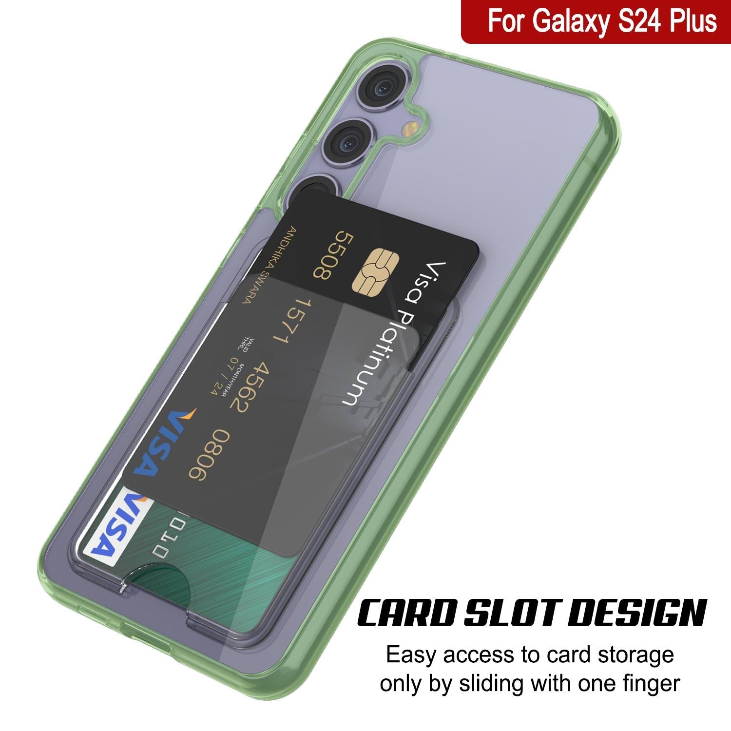 Galaxy S24 Plus Card Holder Case [Crystal CardSlot Series] [Slim Fit] [Green]