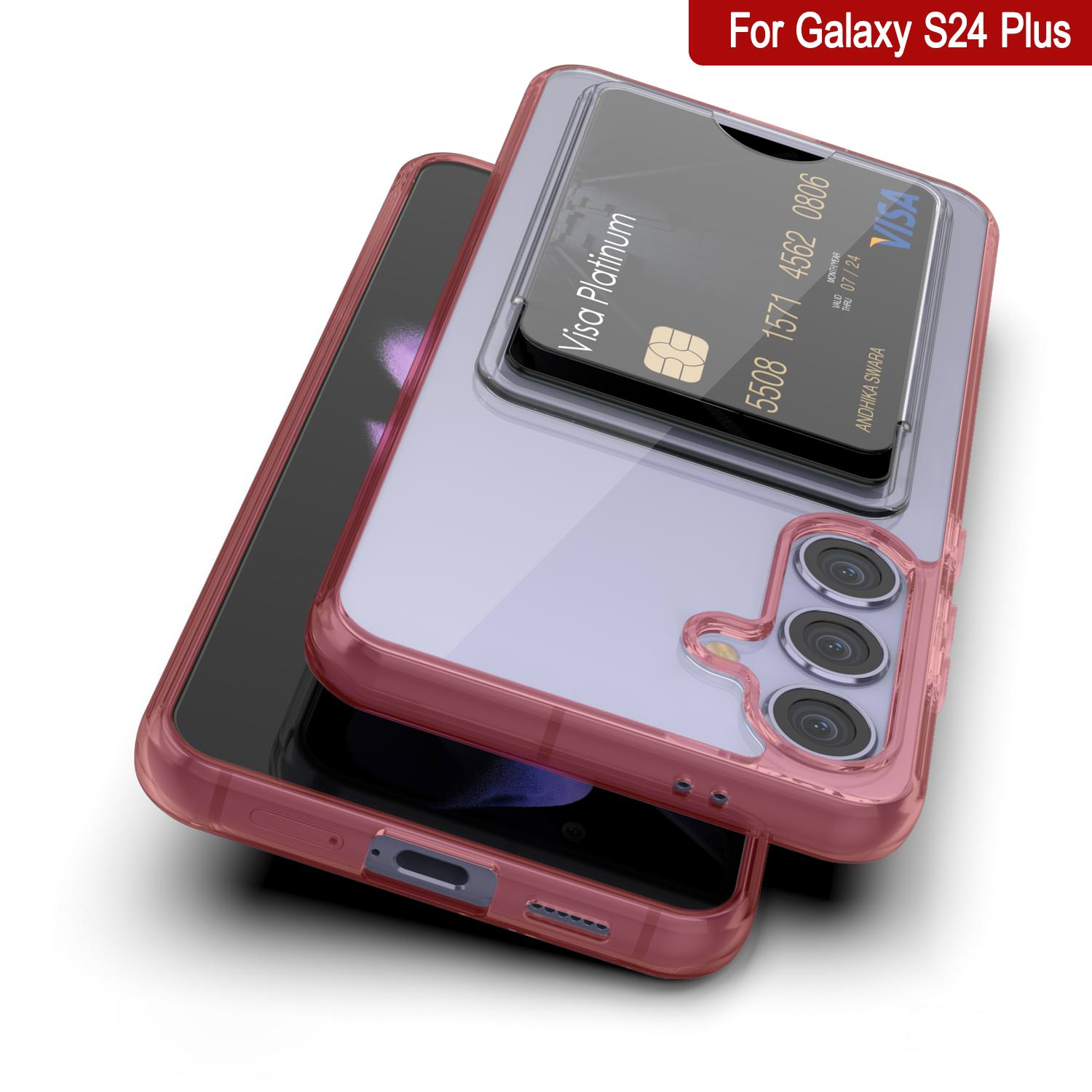 Galaxy S24 Plus Card Holder Case [Crystal CardSlot Series] [Slim Fit] [Red]