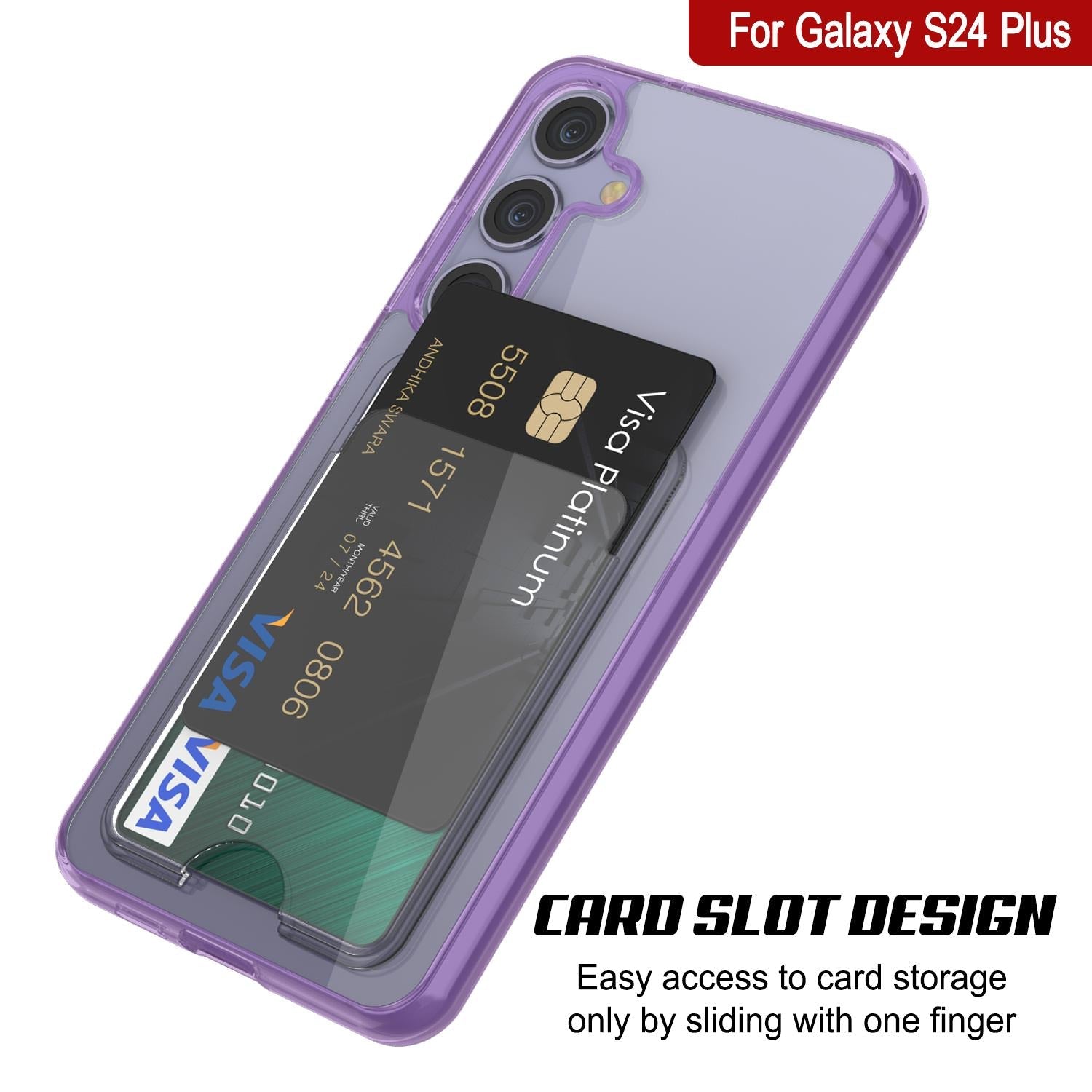 Galaxy S24 Plus Card Holder Case [Crystal CardSlot Series] [Slim Fit] [Purple]